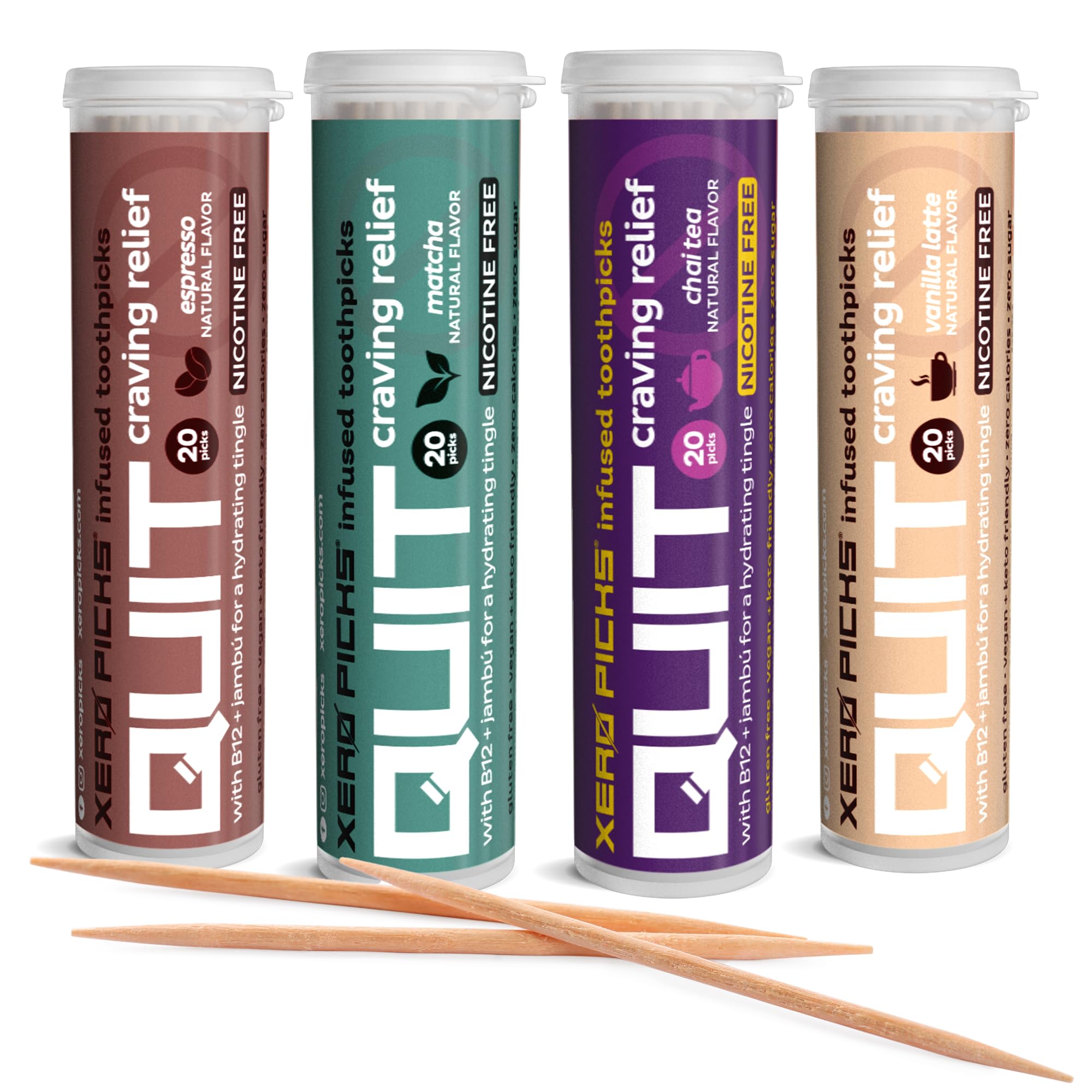 Xero Picks Infused Flavored Toothpicks to Help Quit Smoking - Nicotine Free (Coffee Variety Pack, 4 Pack) Non-GMO Kosher Vegan