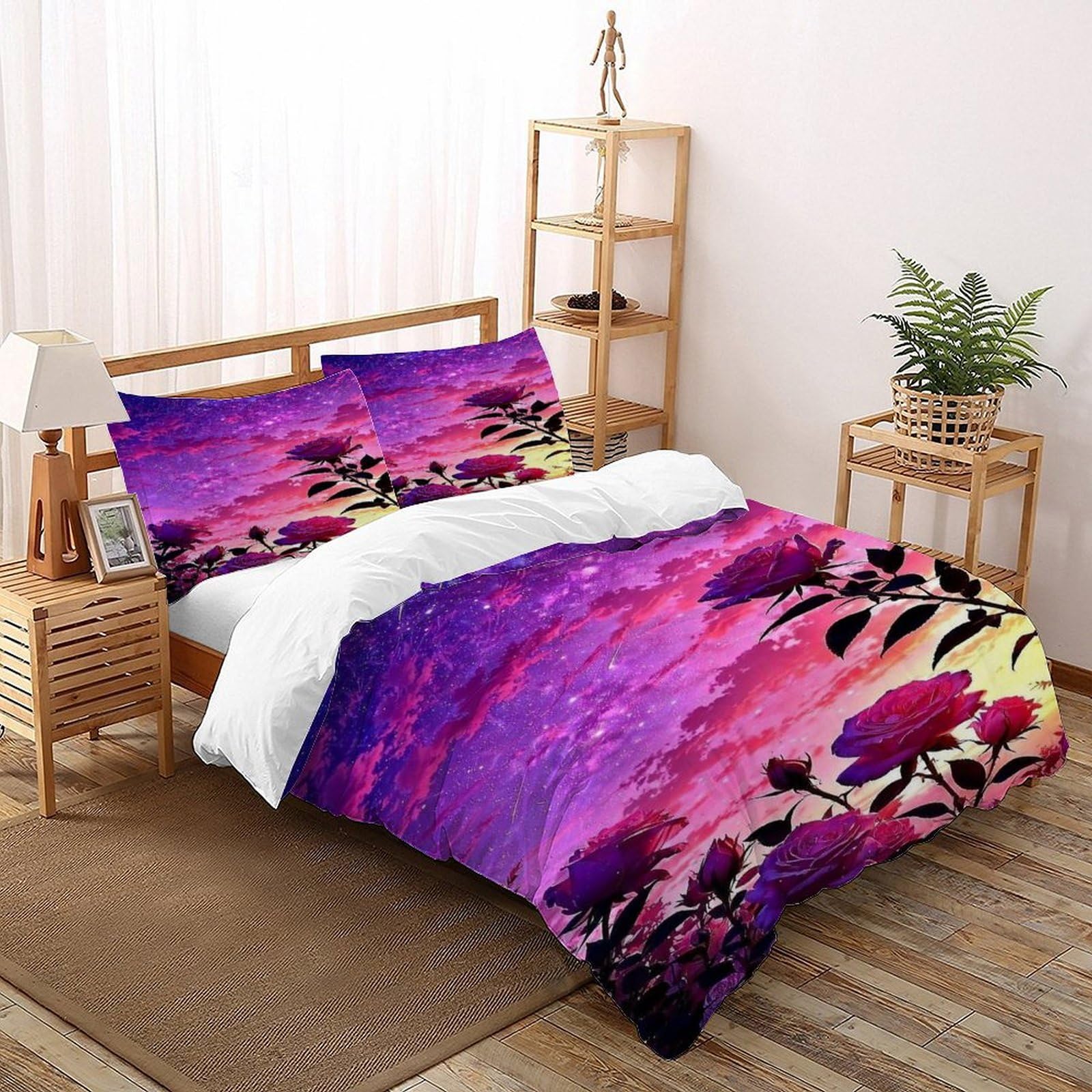 Housse de couette 3 pièces roses ciel étoilé ensemble literie adulte super king