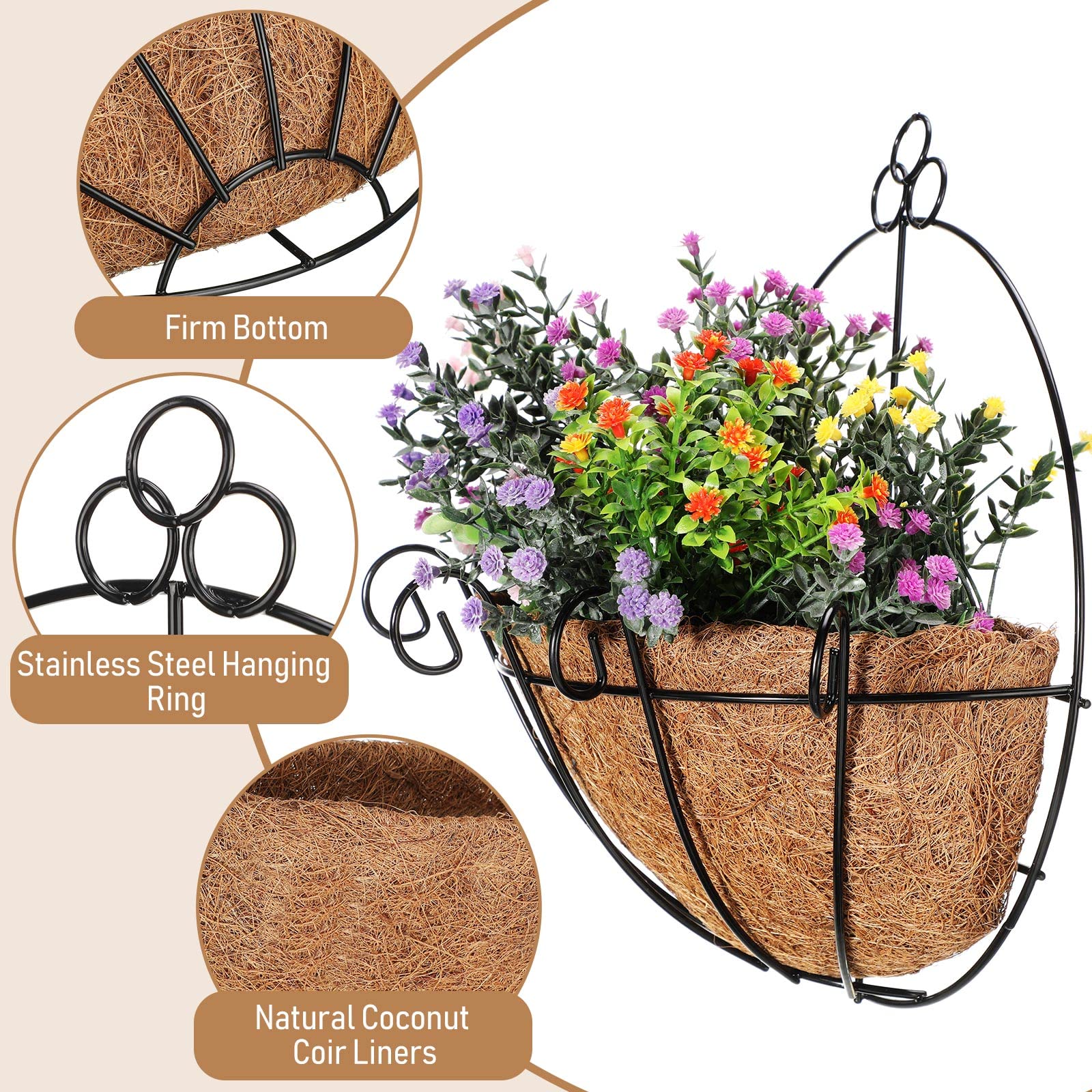 10 Pieces Metal Wall Hanging Planter Basket Coco Coir Liner 10 Inch