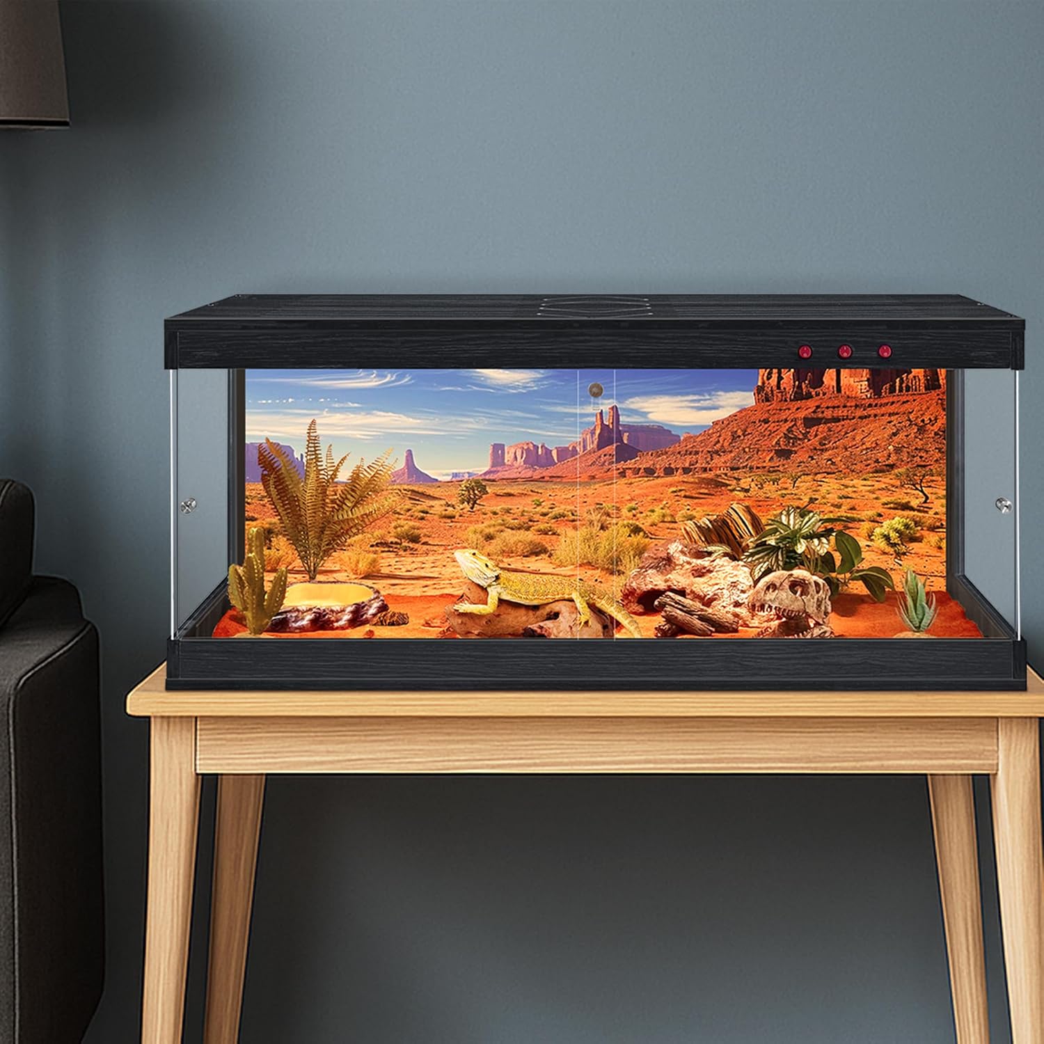 ROYXEN Reptile Enclosure,82 Gallons Reptile Tank with Wooden Top and Lockable Design,Tempered Glass Bearded Dragon Tank for Lizard Gecko Habitat (Black,48" Length)