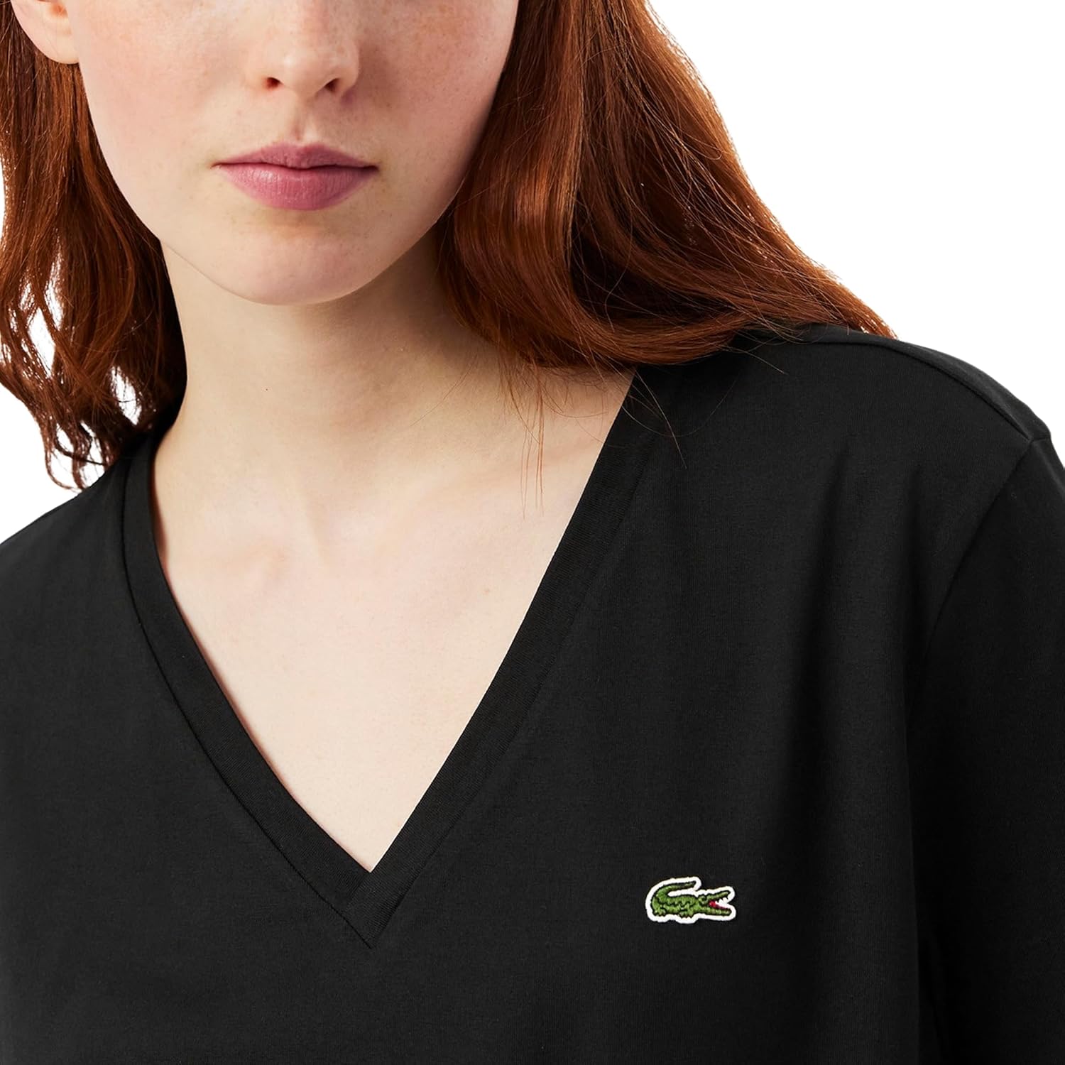 Lacoste Womens Relaxed Fit Soft Cotton V Neck T-Shirt - Image 3