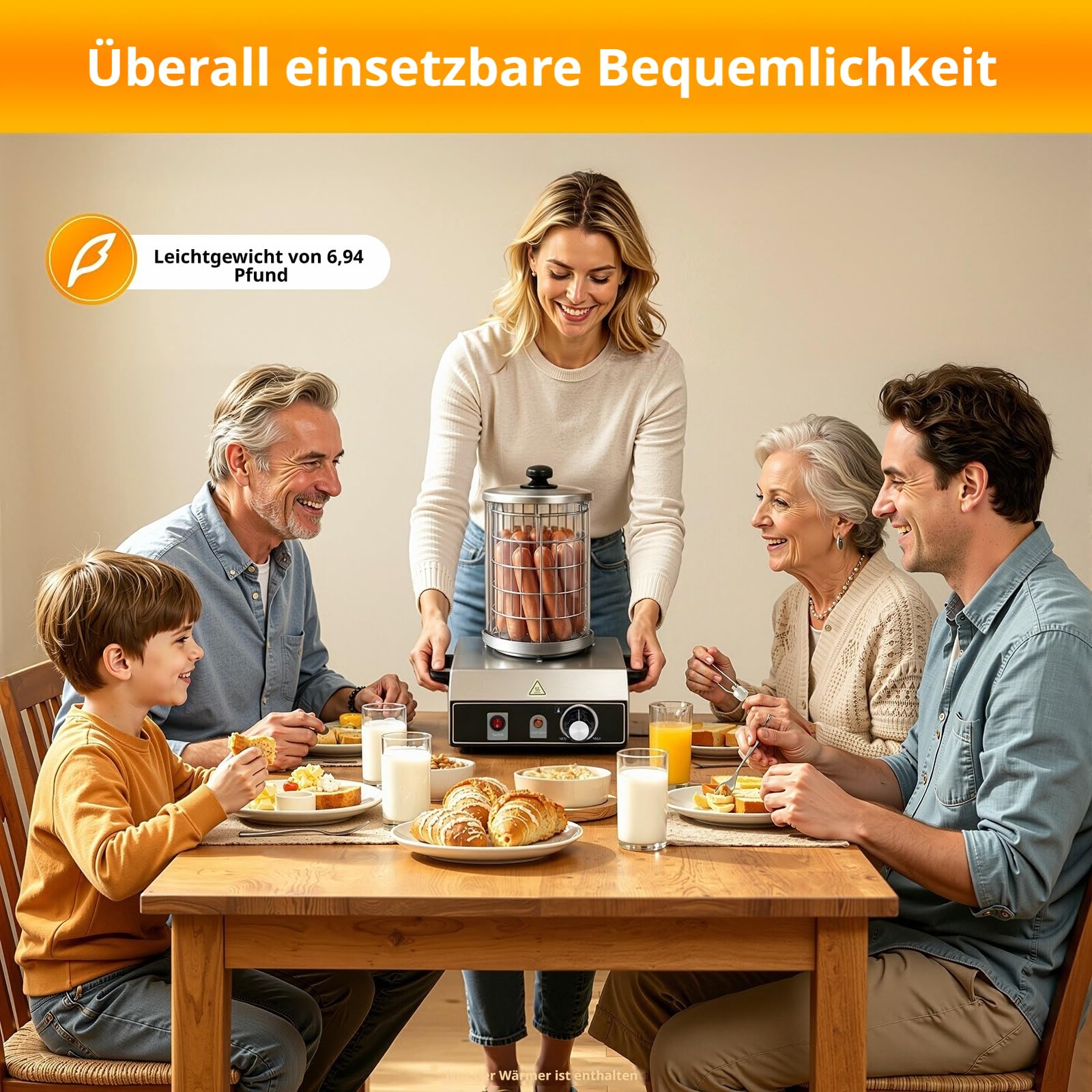 Würstchenwärmer Elektrischer Hot Dog Maker Maschine 220V Wurstkocher, 0～85℃Einstellbare Temperatur Got Dog Dampfer für westliche Restaurants, Fast-Food-Läden, Cafés