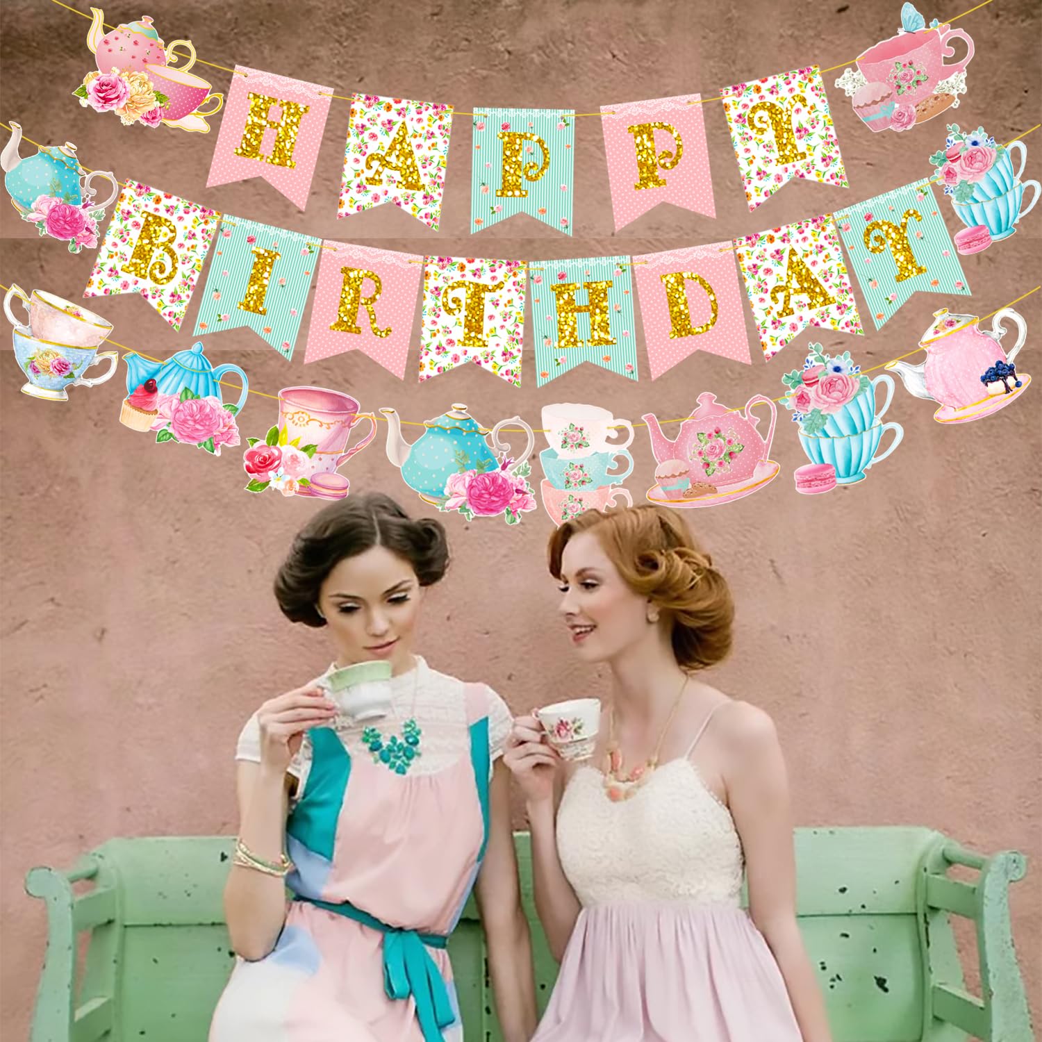 Amazon.com: Floral Tea Happy Birthday Party Banner Tea Party