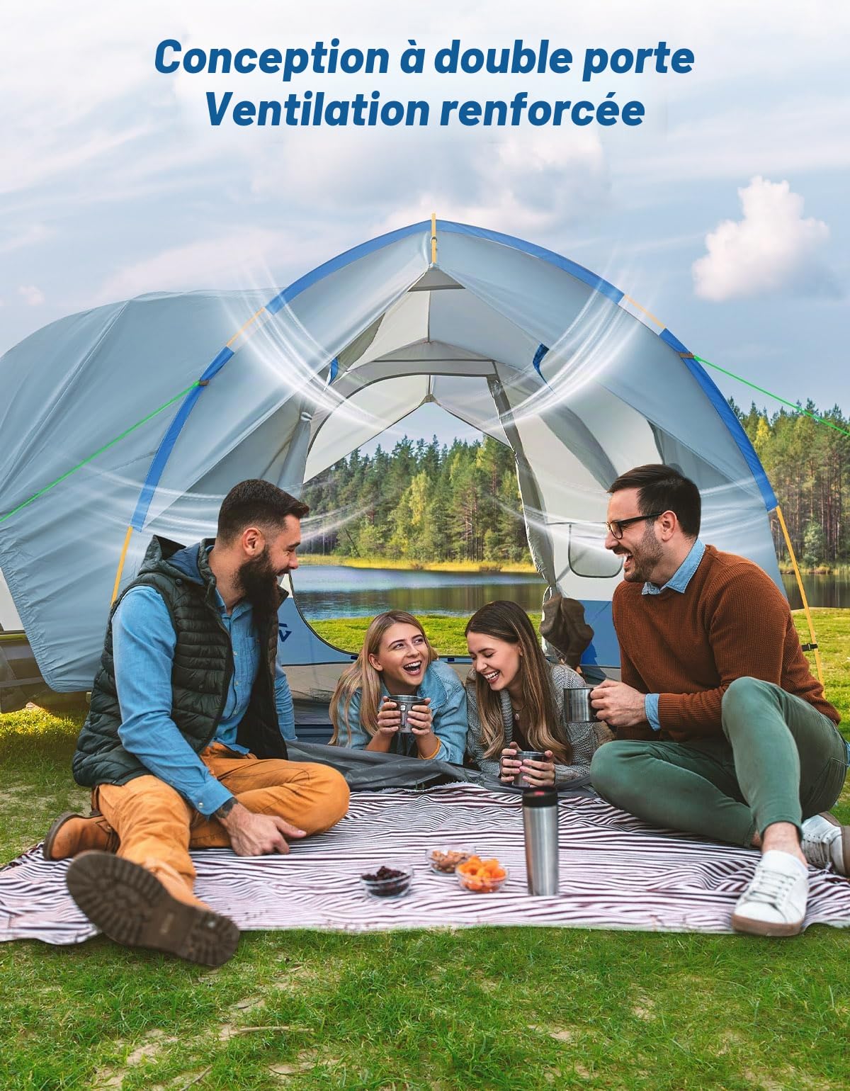 JOYTUTUS tente de camping SUV étanche à la pluie, tente de voiture double porte en aluminium pour 4 à 8 personnes