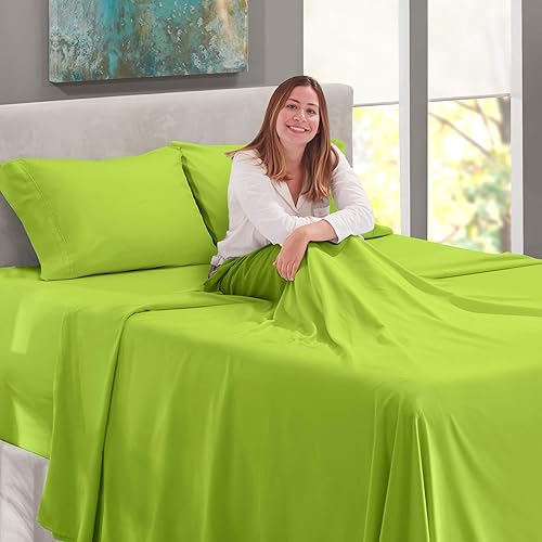 Miniatura 8 de Lujoso y suave y sedoso con bolsillo profundo de 10 a 16 pulgadas, juego de sábanas duradero de 4 piezas (1 sábana encimera, 1 sábana bajera y 2