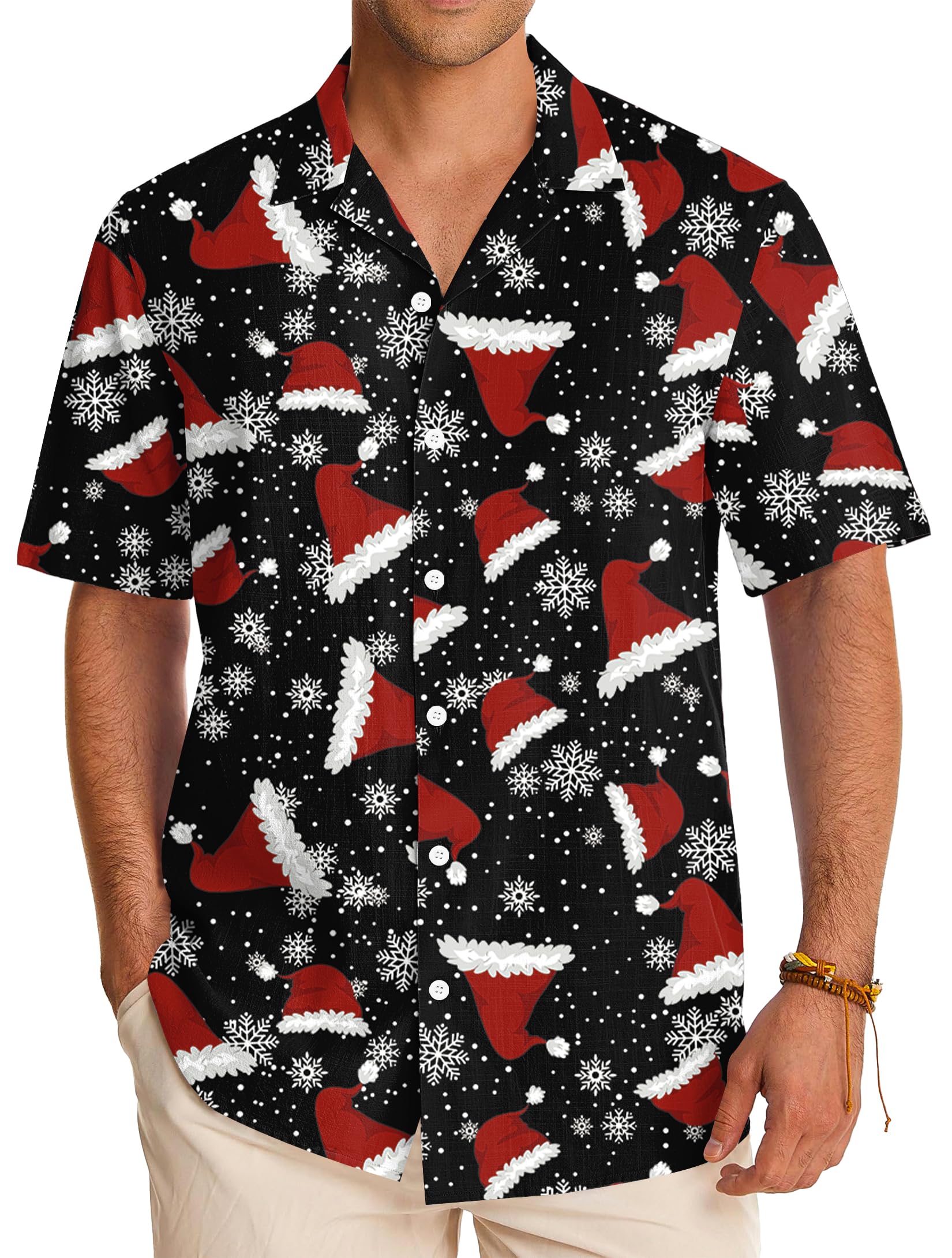 Arvilhill Men's Christmas Shirts Xmas Short Sleeve Hawaiian Button Shirts (S-3XL)