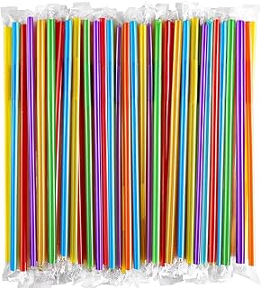 [Individually Wrapped] 100 Pcs Colorful Flexible Plastic Straws, Disposable Bendy Straws, (9.45" Long and 0.23'' Diameter), BPA-Free