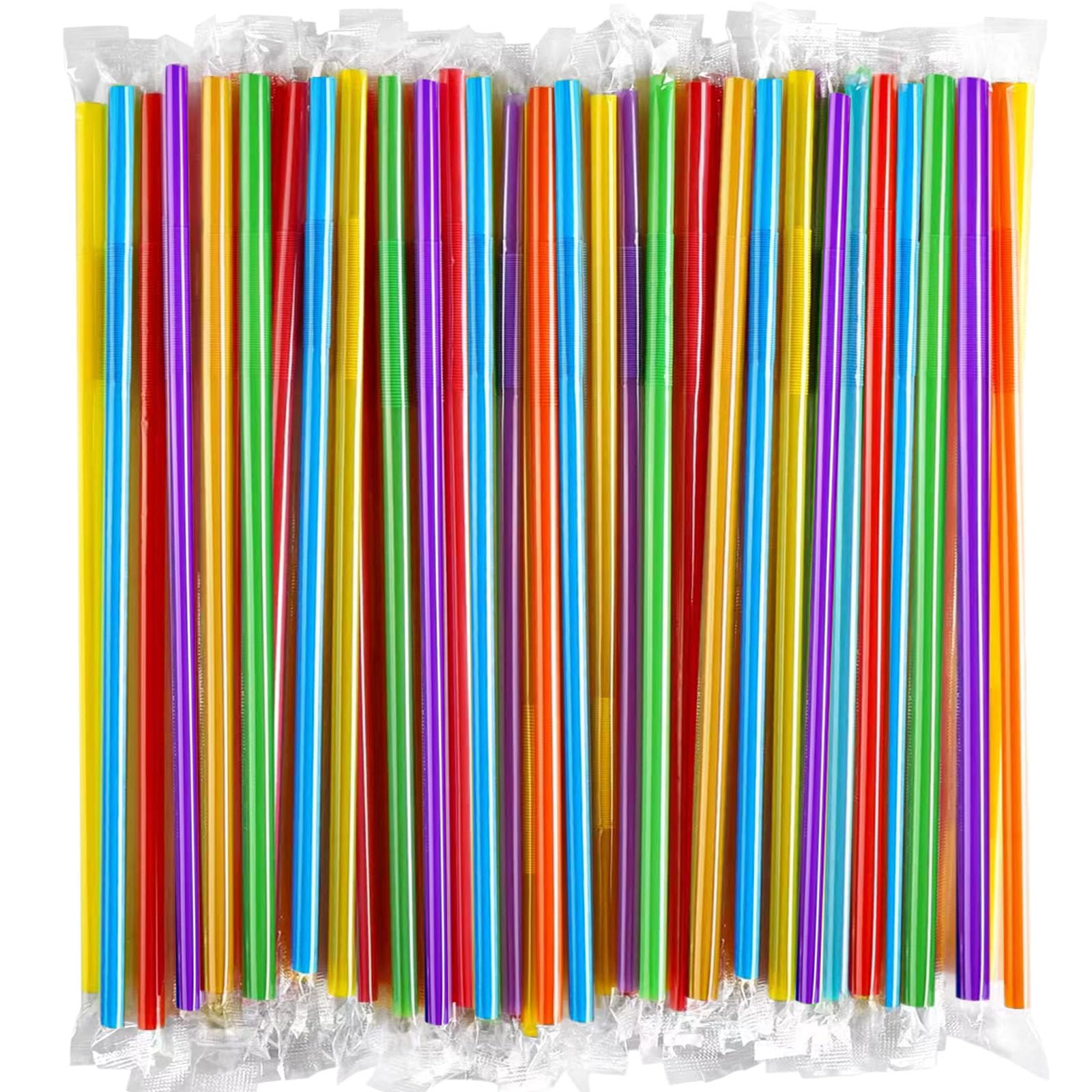 [Individually Wrapped] 100 Pcs Colorful Flexible Plastic Straws, Disposable Bendy Straws, (9.45" Long and 0.23'' Diameter), BPA-Free