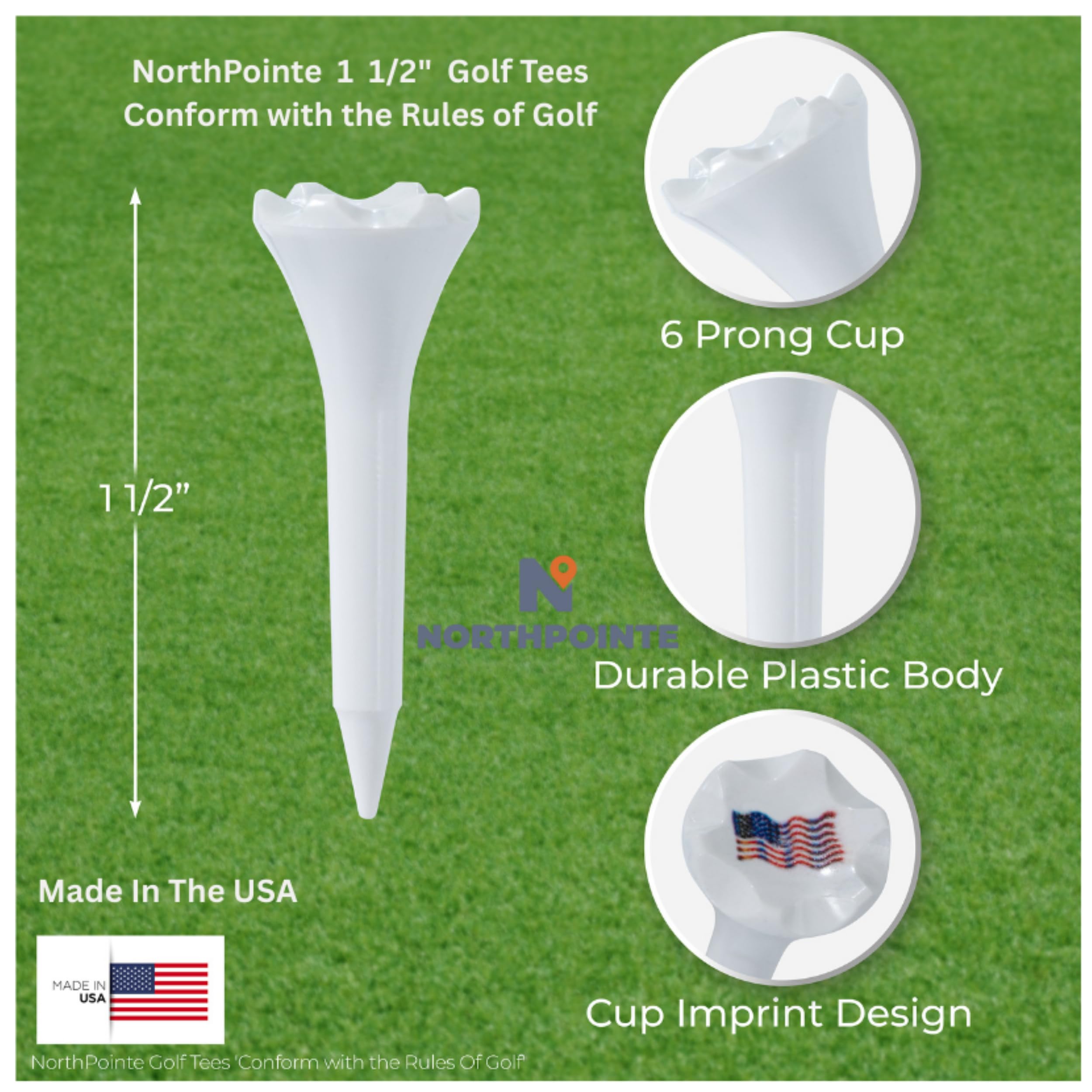 NorthPointe Golf-Tees aus Kunststoff, 3,8 cm – kurze Tees für Eisen, Par Threes, Hybrids und Driving Range – Packung mit 50 oder 100 Stück Bulk in gut sichtbarem weißem, langlebigem Kunststoff (50,