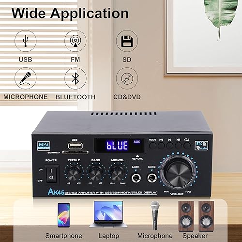 Miniatura 2 de Amplificador de audio estéreo AK45, 300 W, sistema de amplificador de potencia inalámbrico Bluetooth 5.0 de 2 canales, amplificador de potencia para