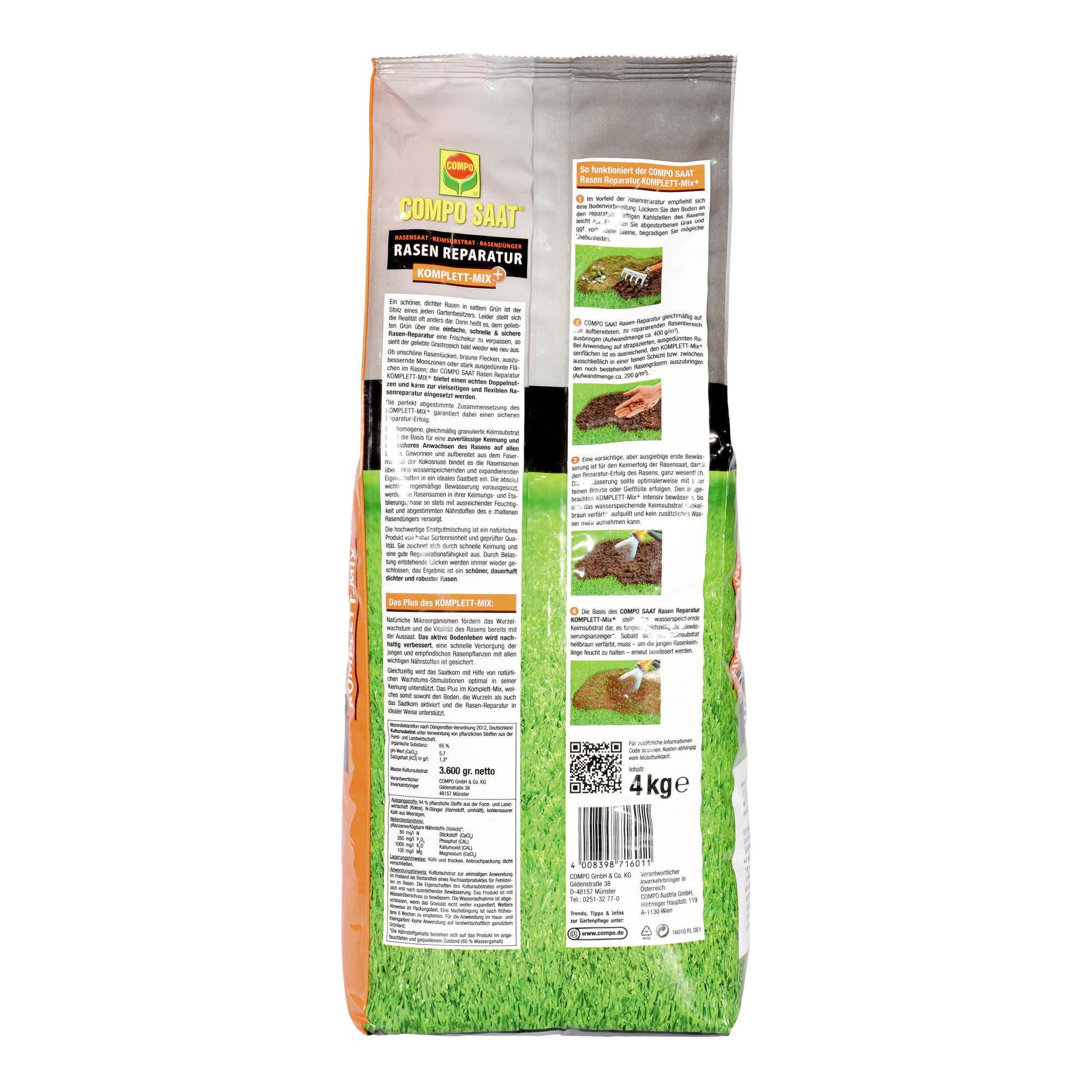 Compo SAAT Divot reparación completa Mix +, semillas de césped, semillas de sustrato, a largo plazo de fertilizantes de césped y activador del sustrato 4 kg, 20 m² (Paquete de 2)