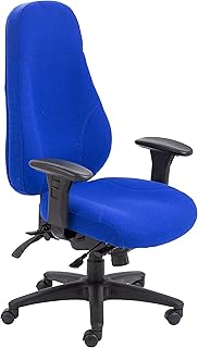 Silla de Oficina con Respaldo Alto y Brazos para 24 Horas de Uso, Super Resistente, Cuero, Tela, Azul, 68x66x117 cm