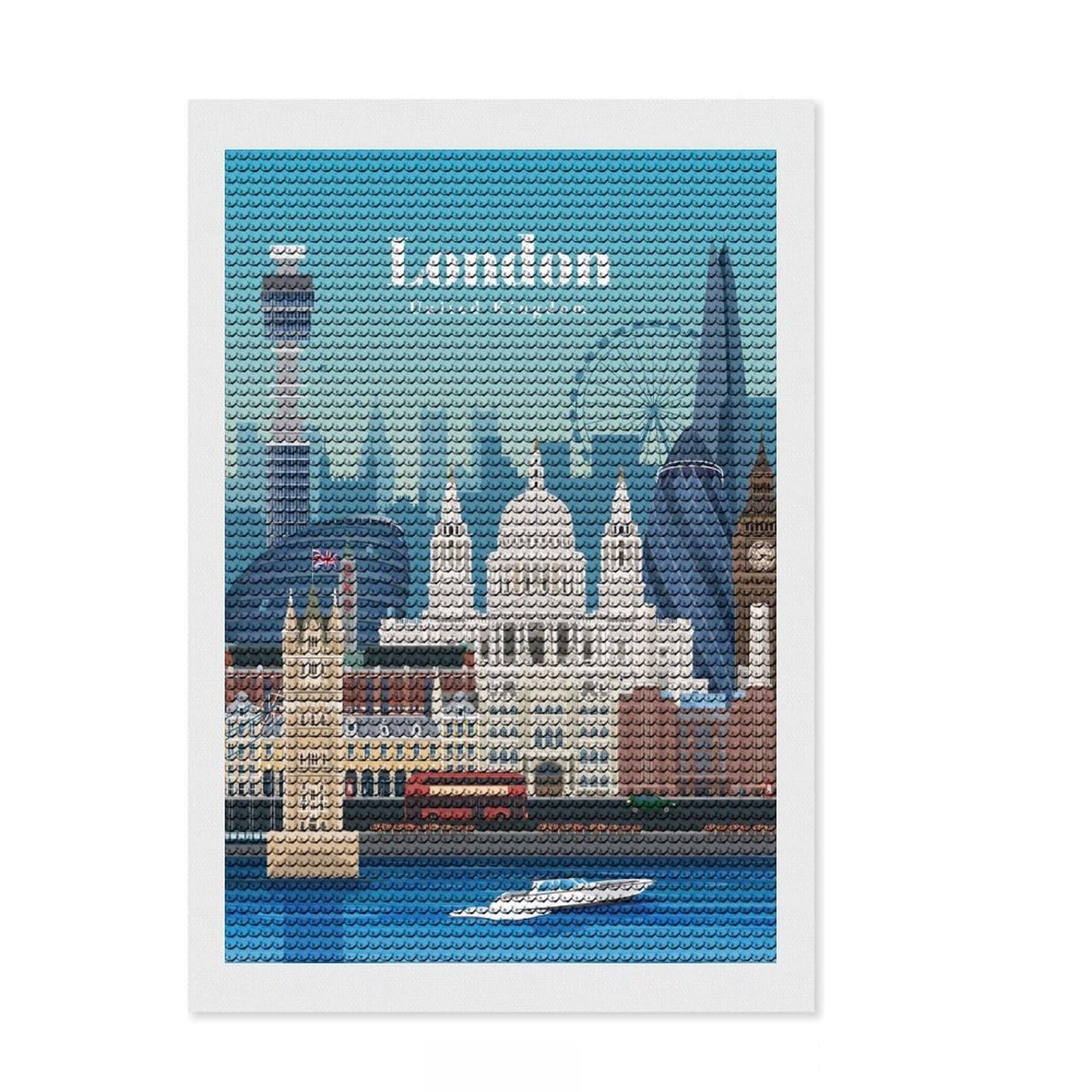 Junmoney Travel to and Visit London Round Drill Diamond Painting 8"x12", for Creative Relaxation, Full Kit Included, Boho Decor, Gift Idea