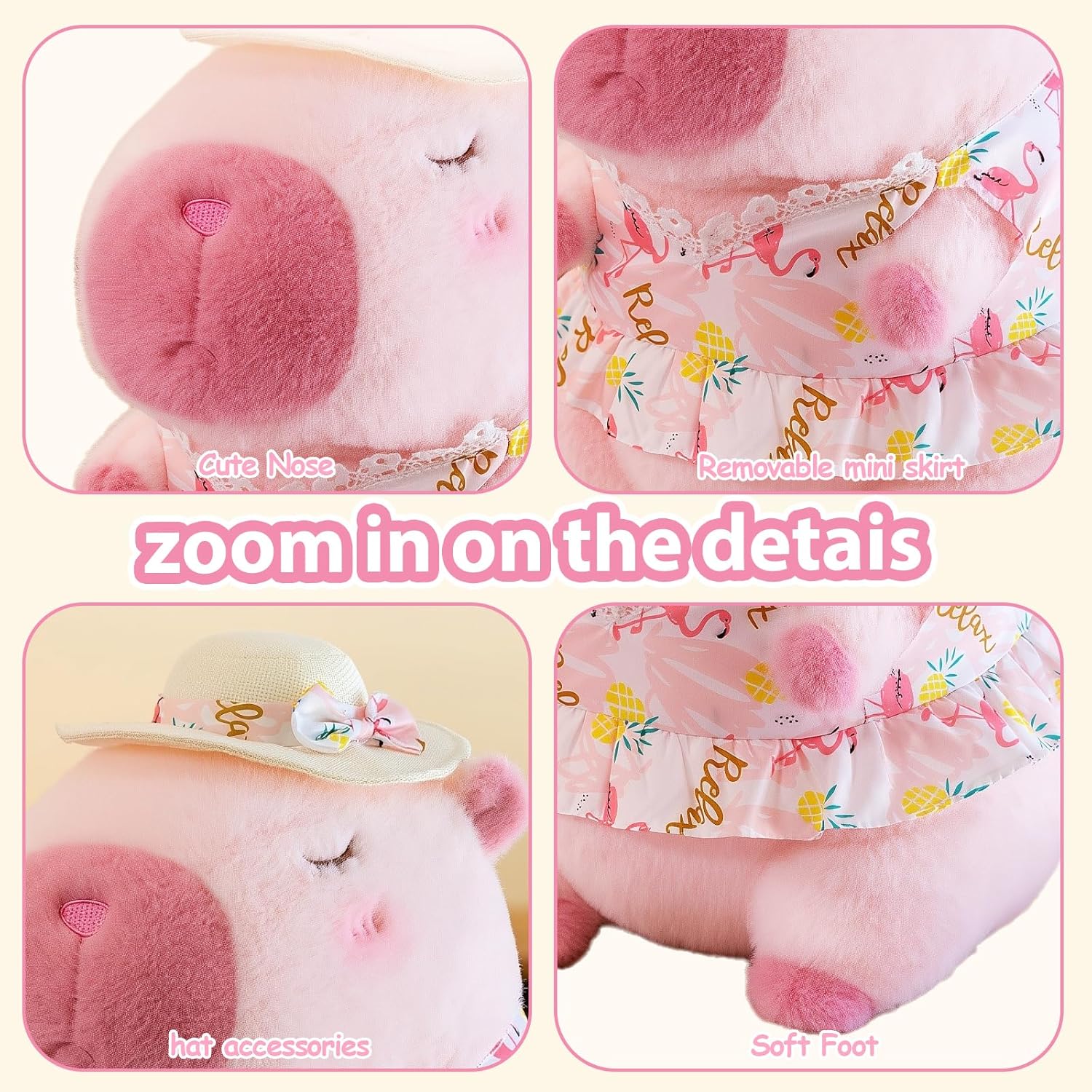 Pink Capybara Plush 12" Pool Party Capybara Stuffed Animal Pillows Kawaii Swimsuit Wearing Kawaii Stuffed Animal Plushie Cute Capybara Plush, Ultra Soft Hugging Gift for Kids, Girls, Boys