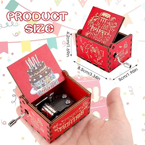 Miniatura 2 de Amaxiu Caja de música de manivela, caja de música de madera de feliz cumpleaños, caja musical vintage grabada a mano, mini caja de música melodía de