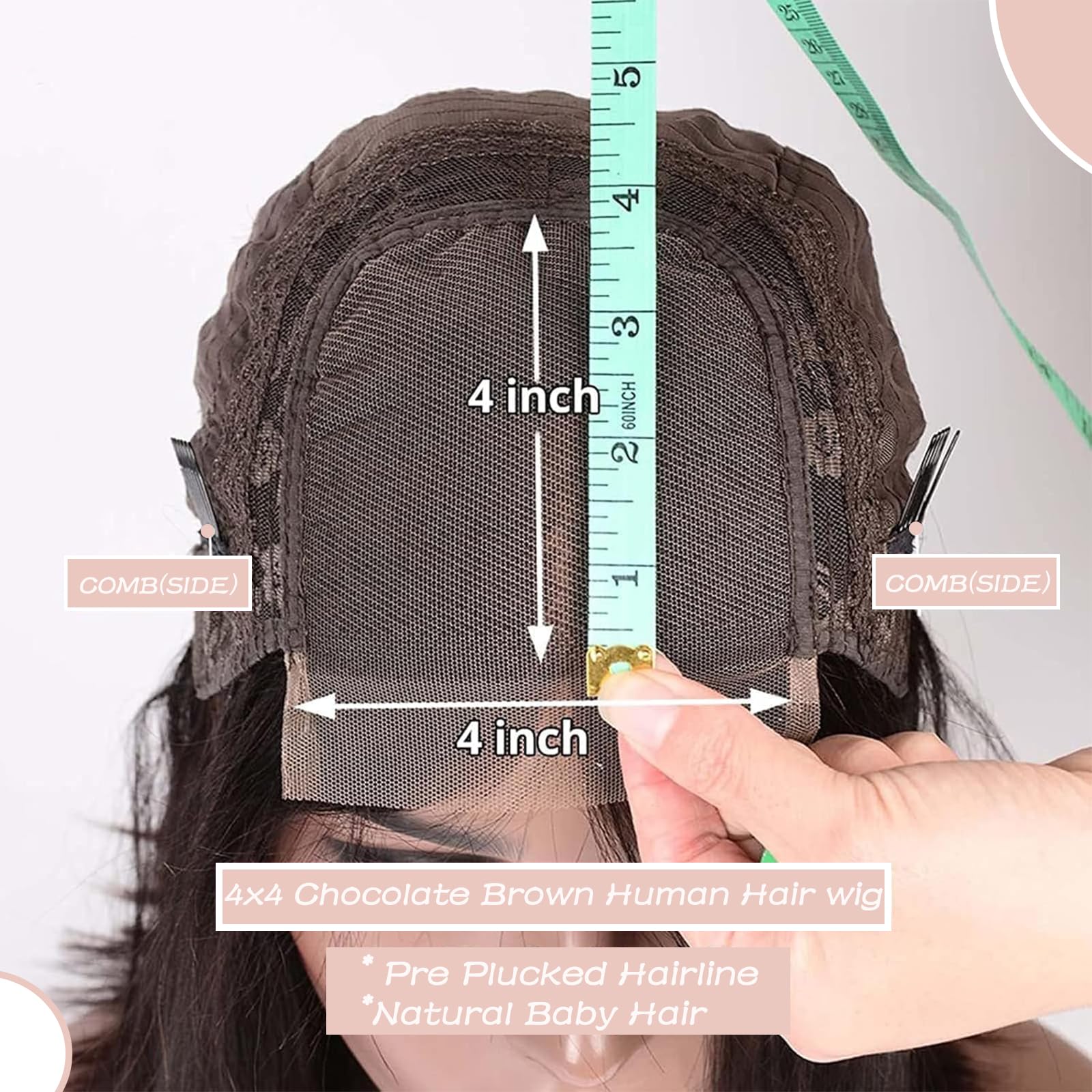 Chocolate Brown Human Hair Wig for Woman 4x4 Swiss Transparent Lace Front Wigs 200 Density Straight Lace Frontal Glueless Wig 28 Inch #4 - Image 2