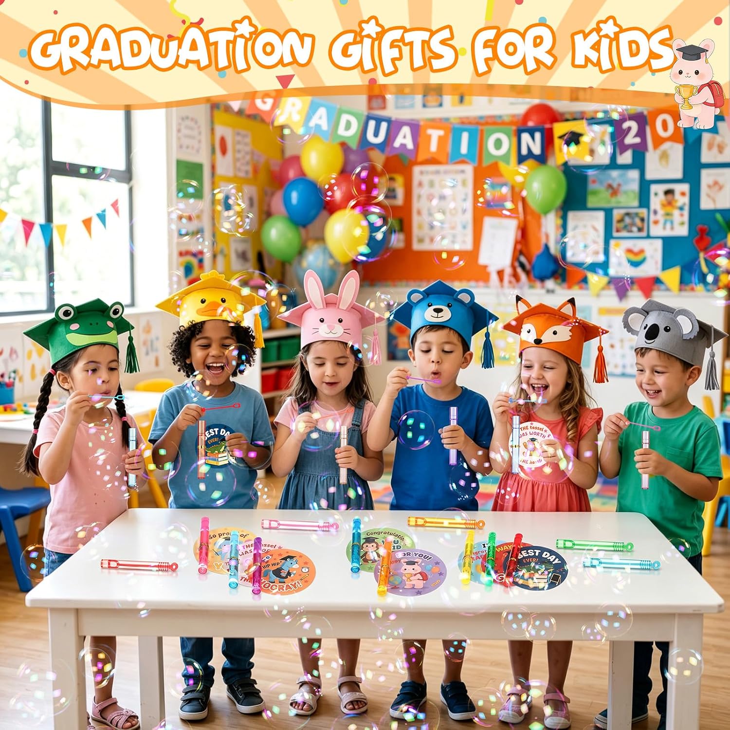 Blueweenly 32 Pack Graduation Gifts Cards with Mini Bubble Wands, Small Bubble Wands Bulk Party Favors for Kids, Classroom Exchange Gifts, Class of 2026 Grad Gift, Holiday Reward Prizes(Animal)