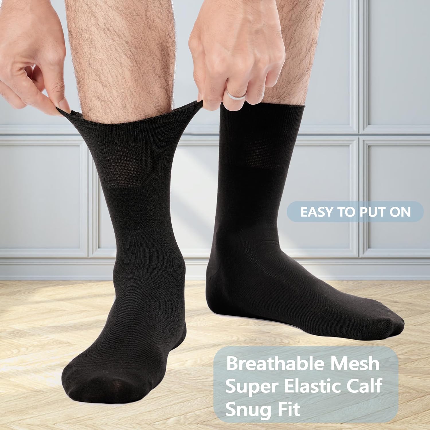 Diabetic Socks for Men & Women, Loose Cuff Non Binding Socks, Seamless Toe, 6 Pairs Extra Wide - Image 2