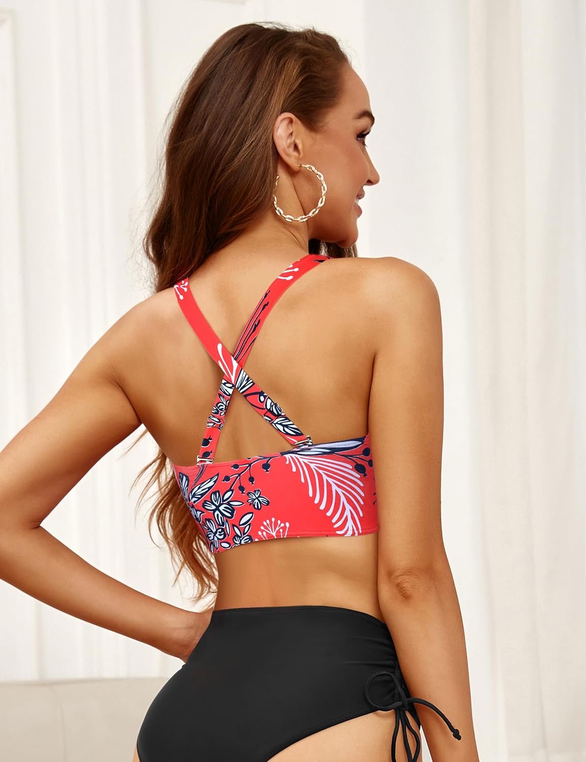 Firpearl Women's Underwire Full Coverage Bikini Top Only Criss Cross Swim Crop Top Push Up Bathing Suit - Image 3