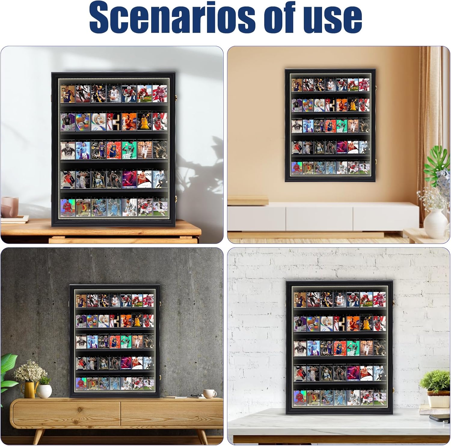 CDEN Card Display Frame with LED Light, Trading Card case, Sport Cards Display case, for 35 Graded Cards Display, 98% UV Protection, Acrylic, Side Lock (2 Pack, Vertical)