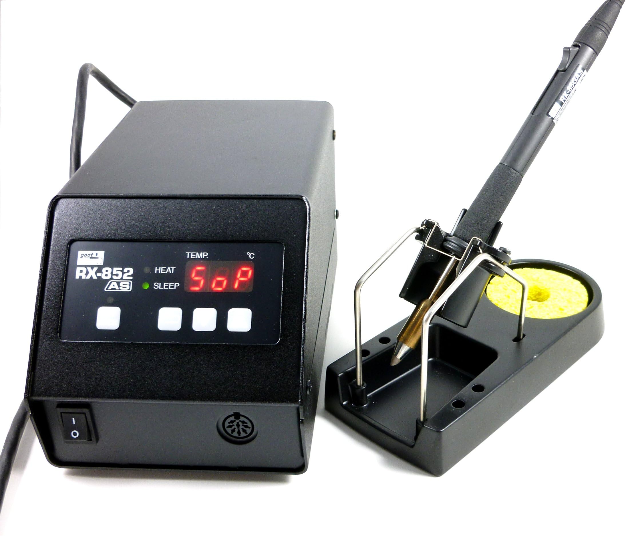 RX-852AS Hi-Power Temperature Controlled Lead-Free Soldering Station. Anti Static (ESD) safe, Fast Response (Reaches 350c in 14 sec), RoHS / NICHROME HEATER. 150W-Heater, Tip is a Long-Life compact type with Integrated Heater. Made in Japan