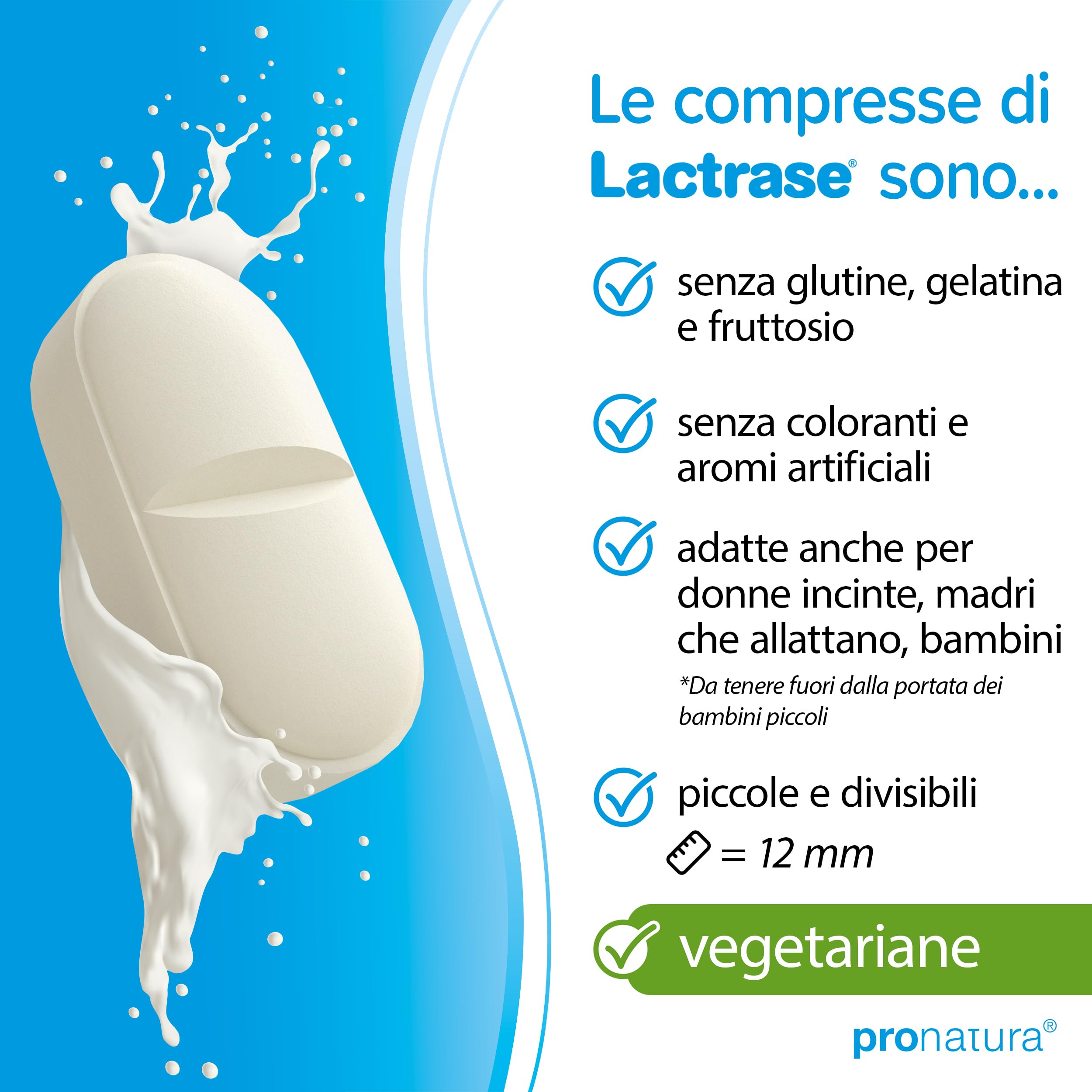 Pro Natura® Lactrase 18000 FCC, 80 compresse di lattasi per l'intolleranza al lattosio, per gustare senza problemi latte e latticini