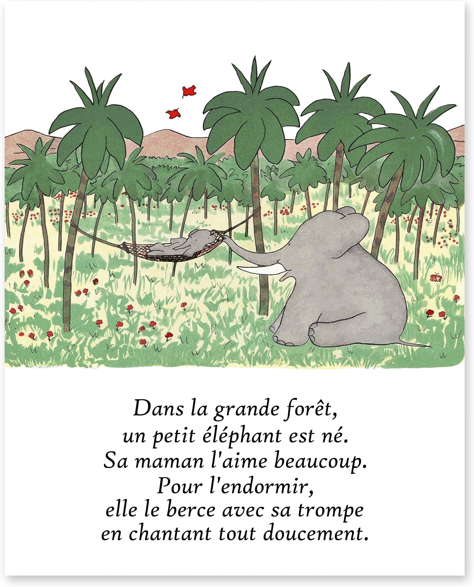 French Babar Print, Boys Nursery Art - Mother Son Quote Print, Babar the Elephant - Unframed