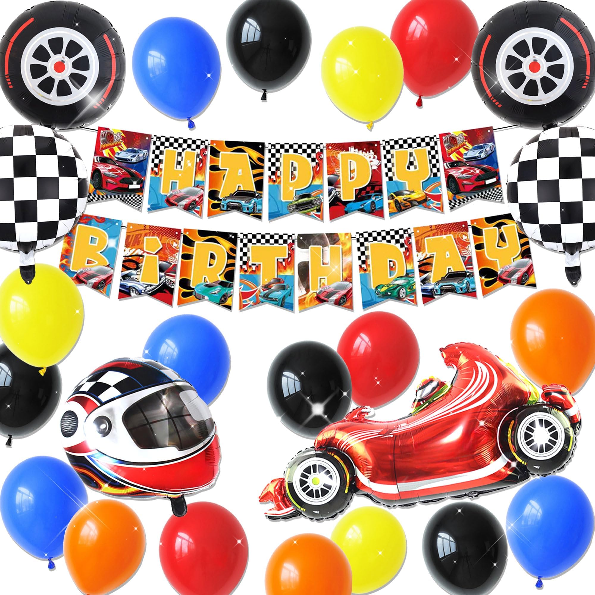 LaVenty Racing Car Auto Balloons Backdrop Racing Car Birthday Decoration