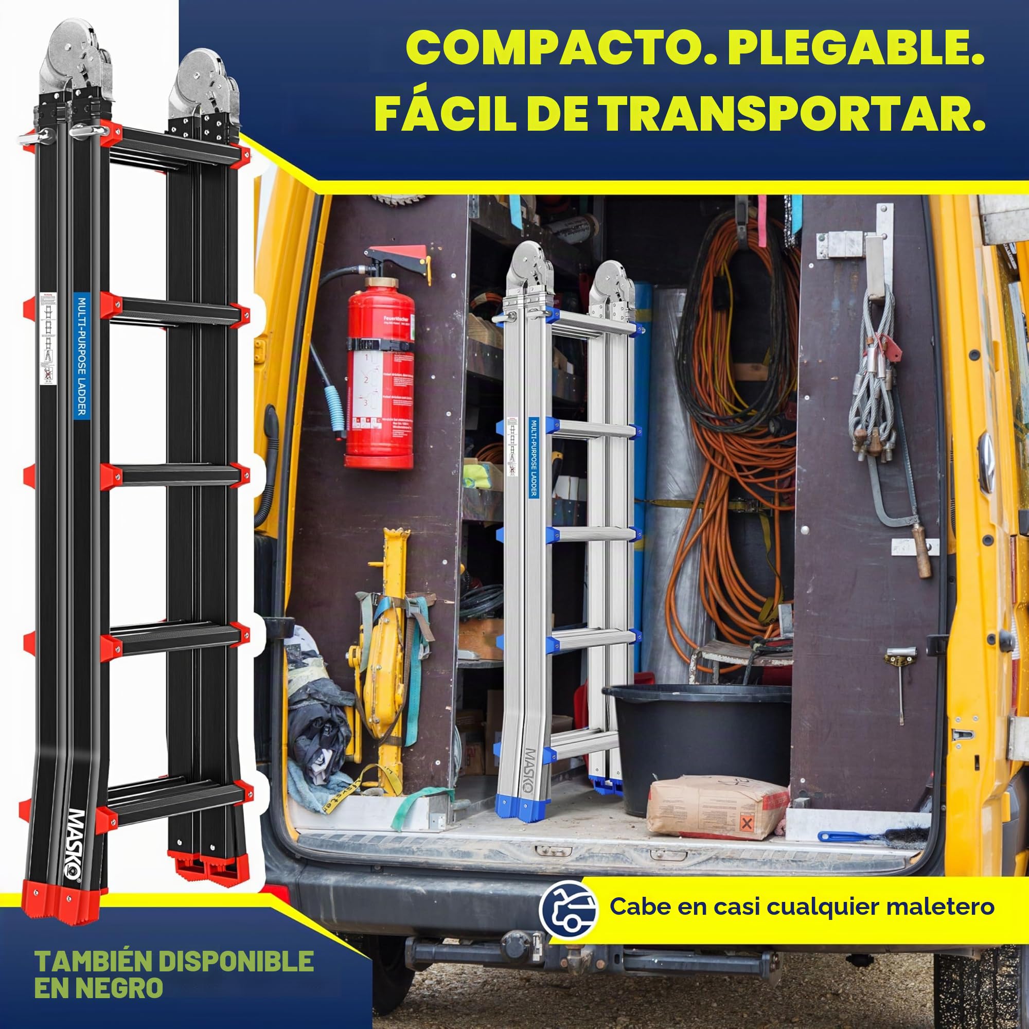 MASKO® Escalera de Aluminio multifunción 5,10m 4x5 peldaños Escalera telescópica ✓ Escalera multifunción ✓ Escalera Plegable Escalera de Caballete Escalera Extensible Escalera de Tijera de Doble Cara