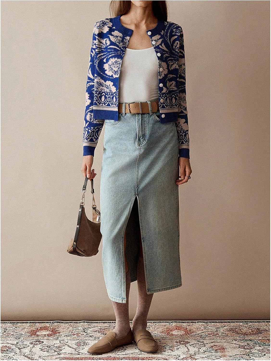 Women's Vintage Floral Cardigan Sweaters Button Down Crew Neck Old Money Long Sleeve Knitwear Tops - Image 5