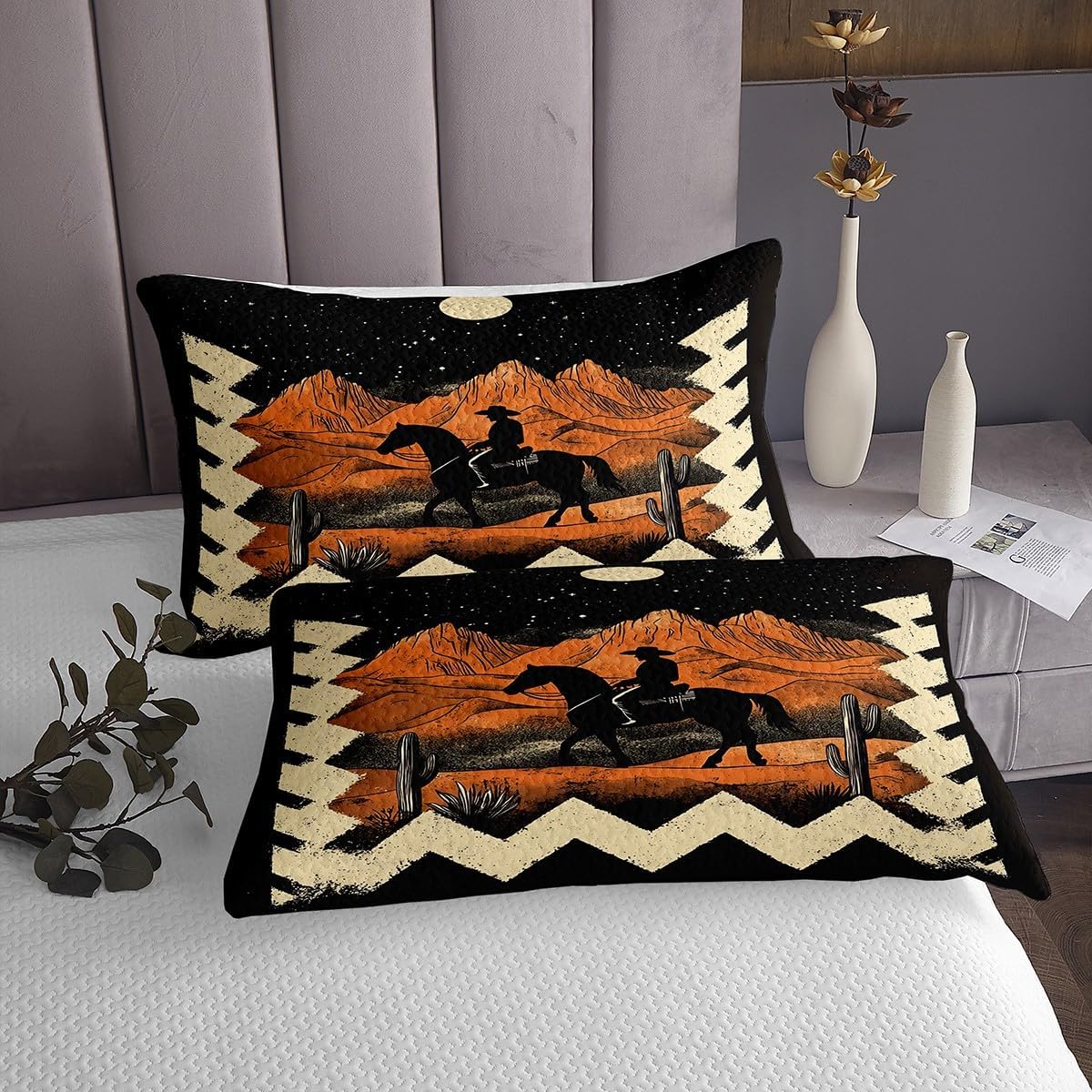 Erosebridal Aztec Coverlet Set Twin Size Cowboy Bedspread Desert Exotic Ethnic Boho Western Moon Cactus Quilted Coverlet Kids Boys Men Soft Luxury Quilted