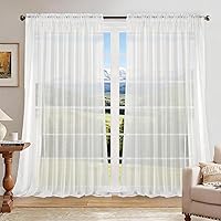Vista 10 de Dreaming Casa Cortinas traslúcidas lisas con bolsillo para barra, 2 paneles de 52 pulgadas de ancho x 96 pulgadas de largo, color blanco