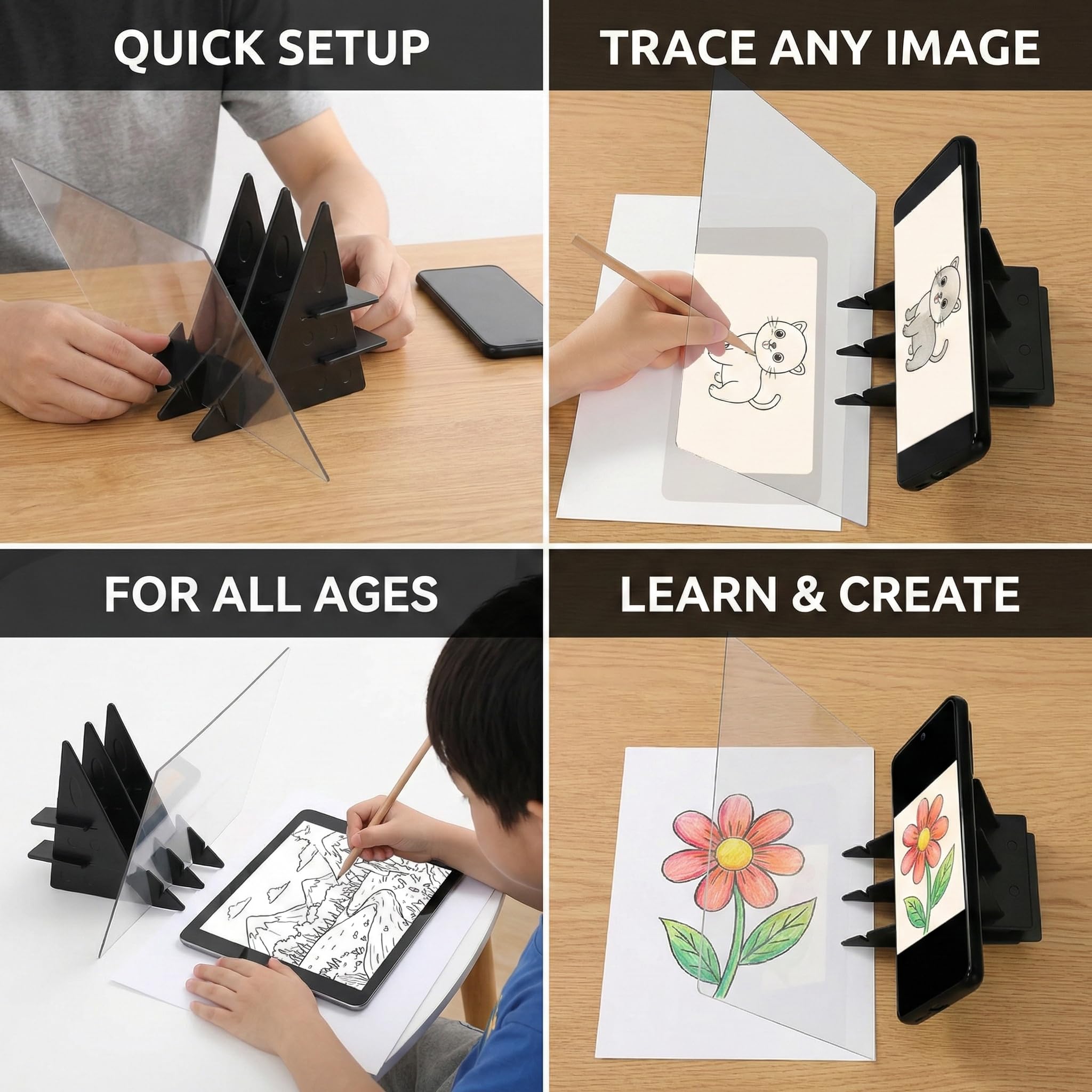 Proiettore Ottico per Disegno e Schizzo per Adulti, Tavolo Trasparente con Riflessione, Compatibile con Smartphone e Tablet, Strumento Artistico Portatile 13,5 x 20 cm