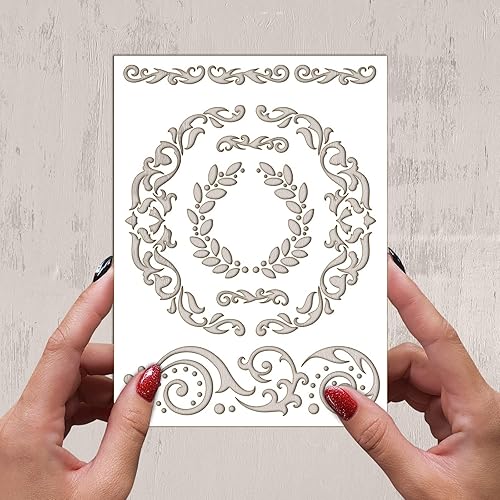 Miniatura 2 de Plantilla decorativa FLONZ de 6 x 8 pulgadas, decoración floral barroca para pintura de pared, álbumes de recortes y decoración de pasteles