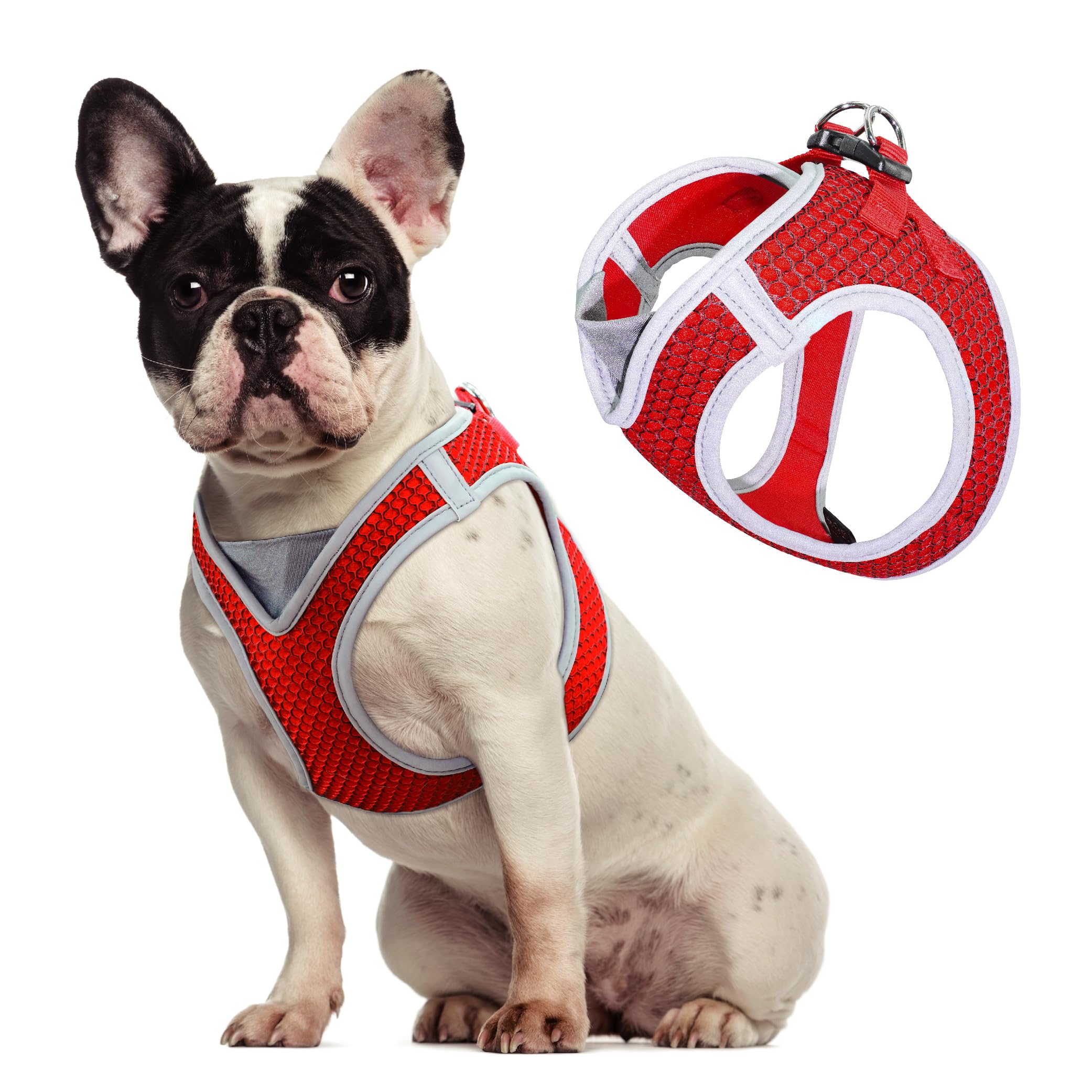 KRUZ PET Dog Harness (Chest 20.5"-22", Weight 20–25 lbs) Athletica Adjustable Heavy Duty No Choke Puppy Vest for Small Dogs Lightweight Air Mesh, Reflective, Puppy Essentials – Red, X-Large