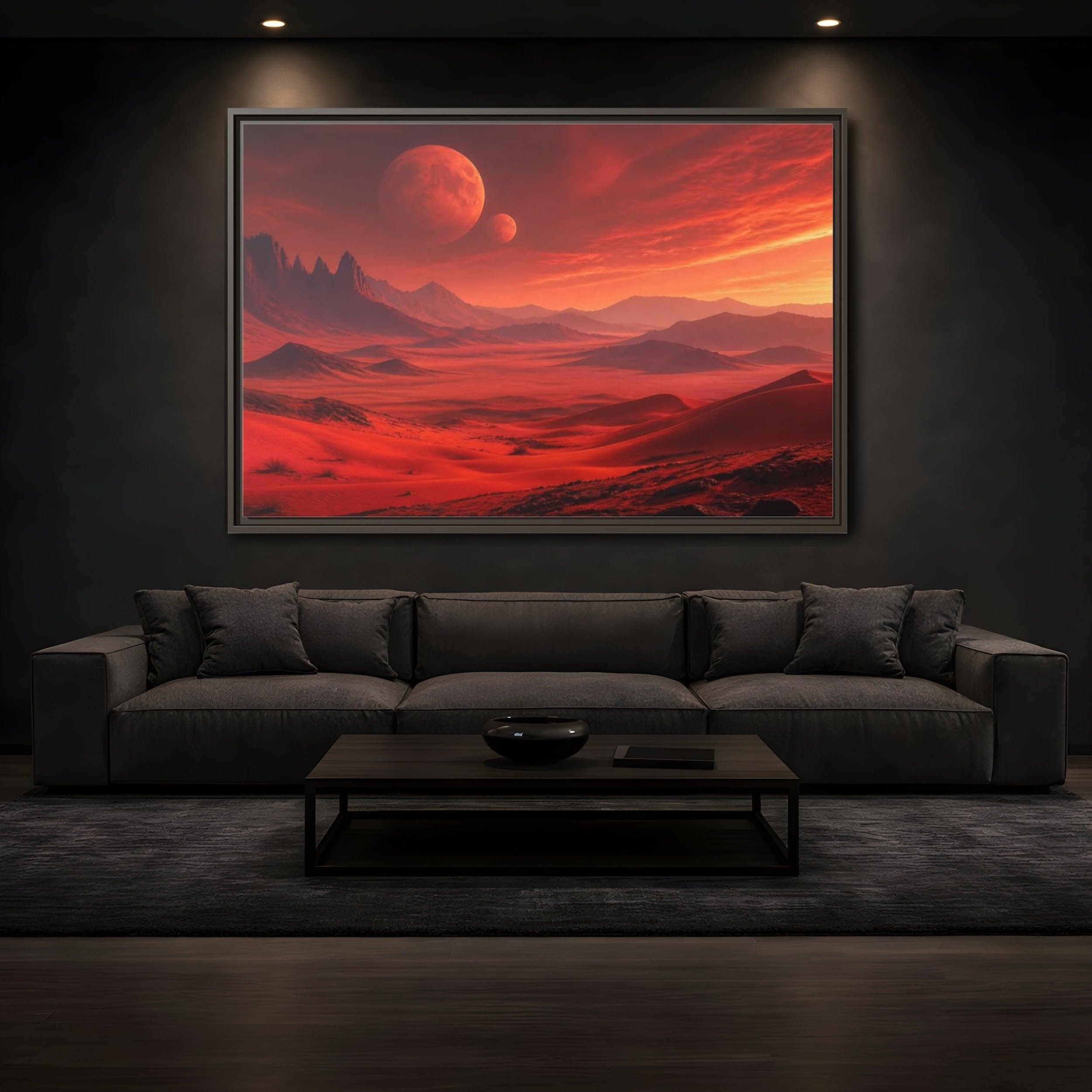 Science Fiction Red Planet Landscape Framed Canvas Wall Art Print – Realistic Living Room, Above Console Table 36×24 inch (90×60 cm) - Horizontal/White / 1.25 inch (3 cm)