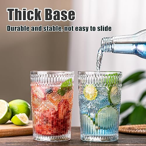 Miniatura 3 de Juego de 12 vasos vintage de vidrio transparente a rayas, juego de cristalería acanalada, vasos altos de vidrio de agua, tazas de mojito, copa de