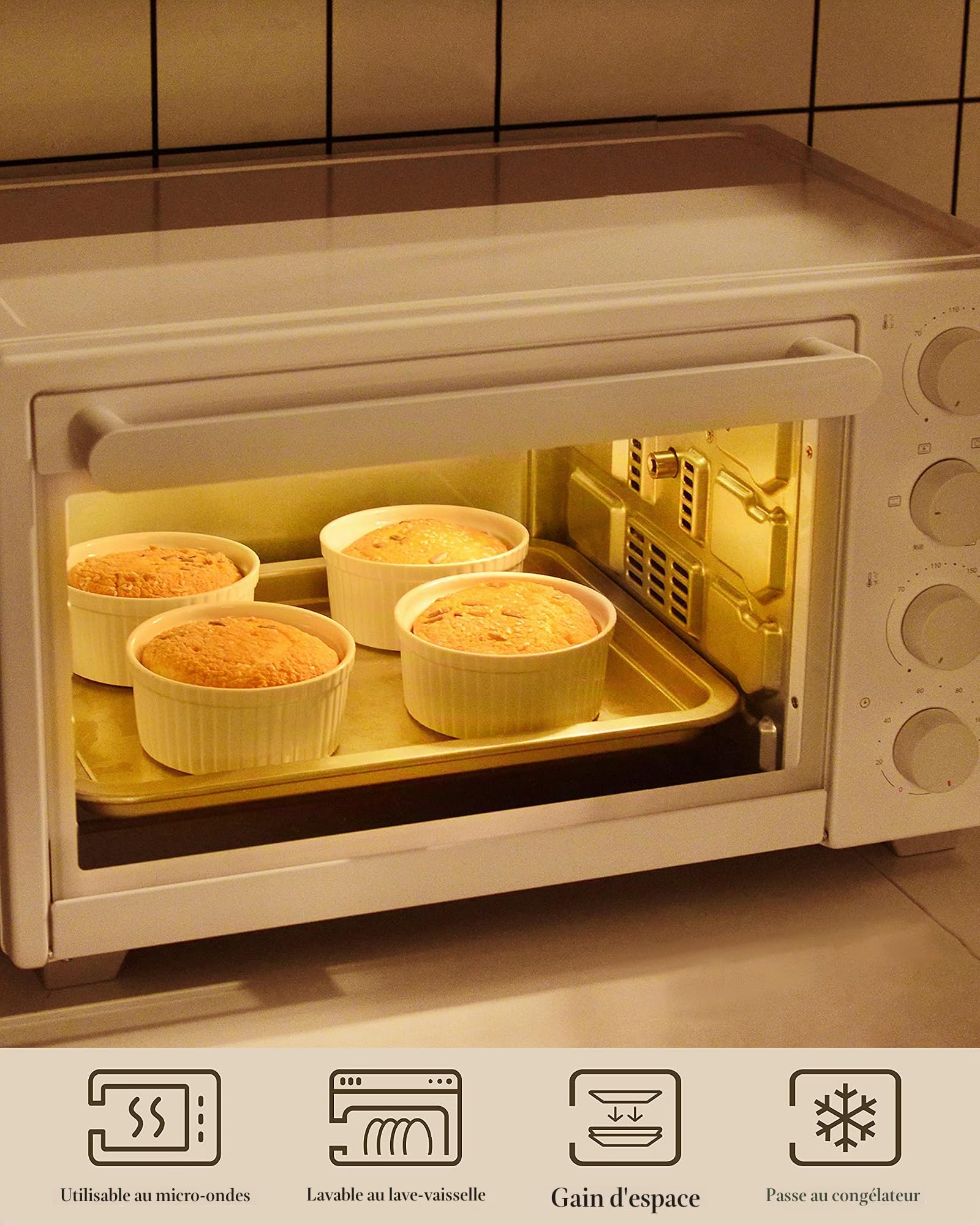 MALACASA Série Ramekin Dish, Lot 12pcs Mini Ramequin Terrines Moule à Pâtisserie Soufflé Crème Brulée Cupcake Muffin Bols Snack en Porcelaine 4,3"/11x11x5cm