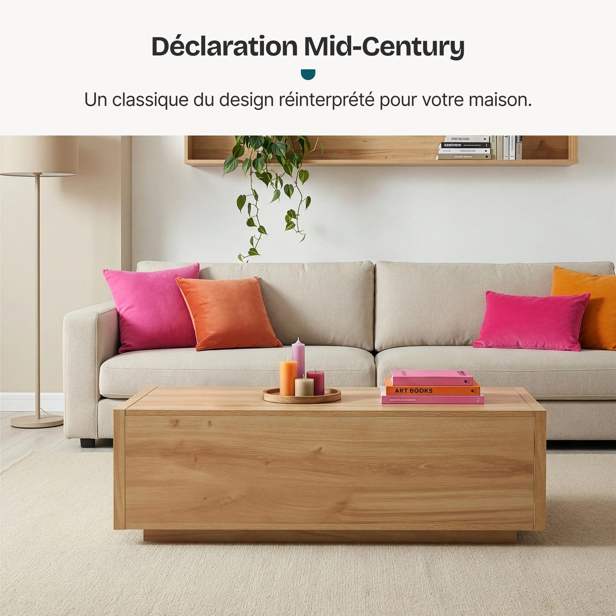 [en.casa] Table Basse Style Intemporel avec Plateau Rectangulaire et 2 Tiroirs Rangement Pratique Excellente Stabilité pour Salon Chambre Bureau MDF 104 x 50 x 40 cm Effet Chêne