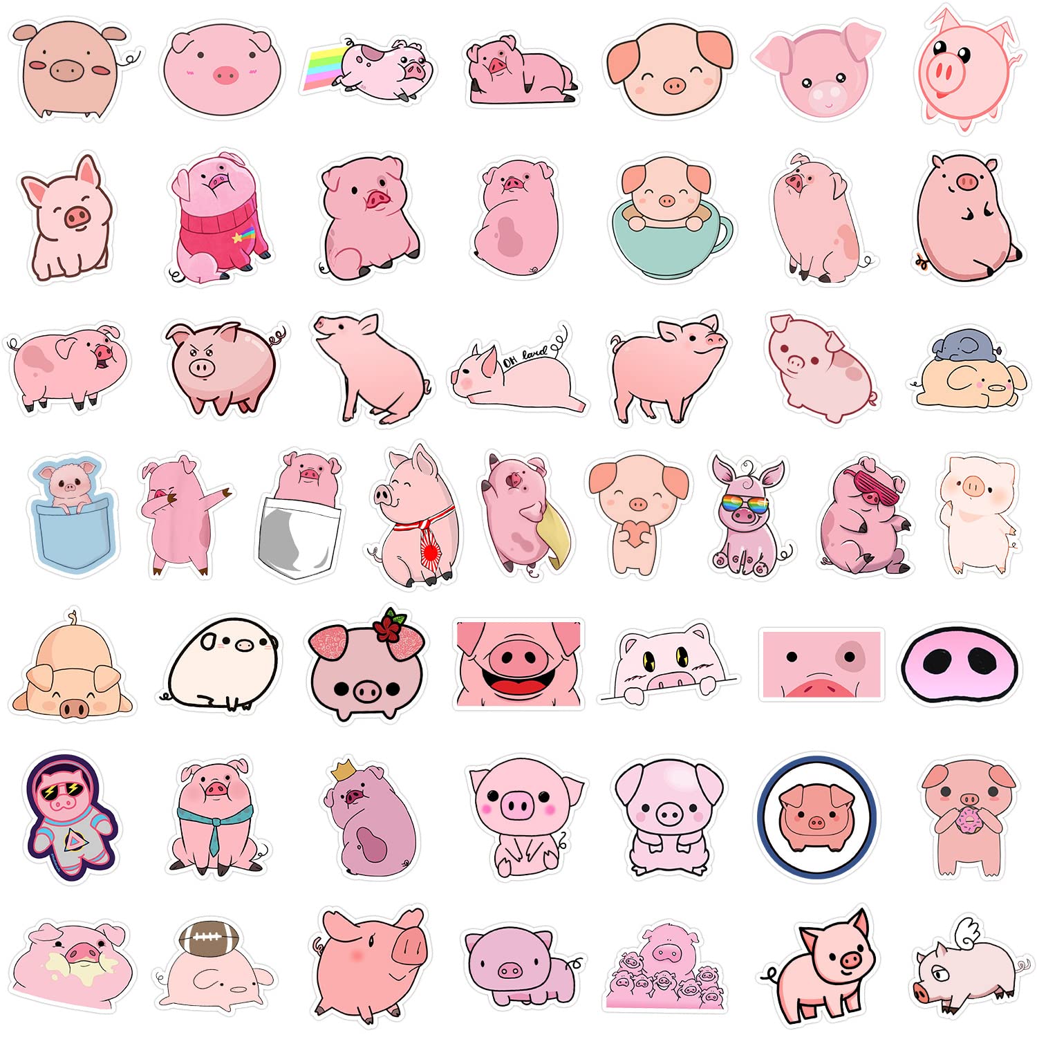 Cute Cartoon Pig Stickers 50PCS for Teens Adults Kids Girls Boys,Kawaii Animals Waterproof Decals for Laptop Water Bottle Computer Scrapbook Cup Bike Phone Car Notebook Luggage Guitar Skateboard - Image 2