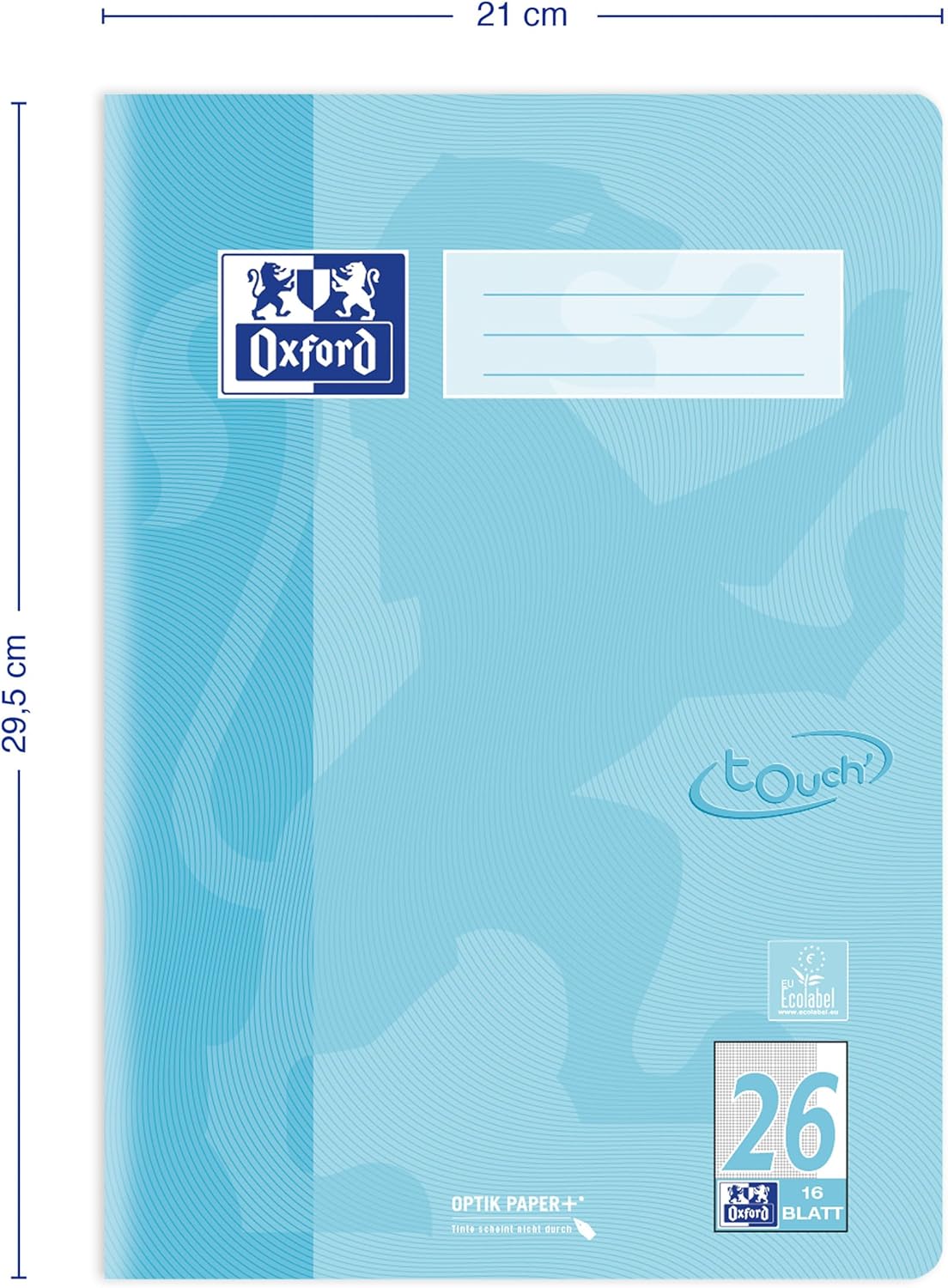 Oxford A4 Touch Exercise Book 16 Sheets Line Style 26 Squared Pastel Blue Pack of 15