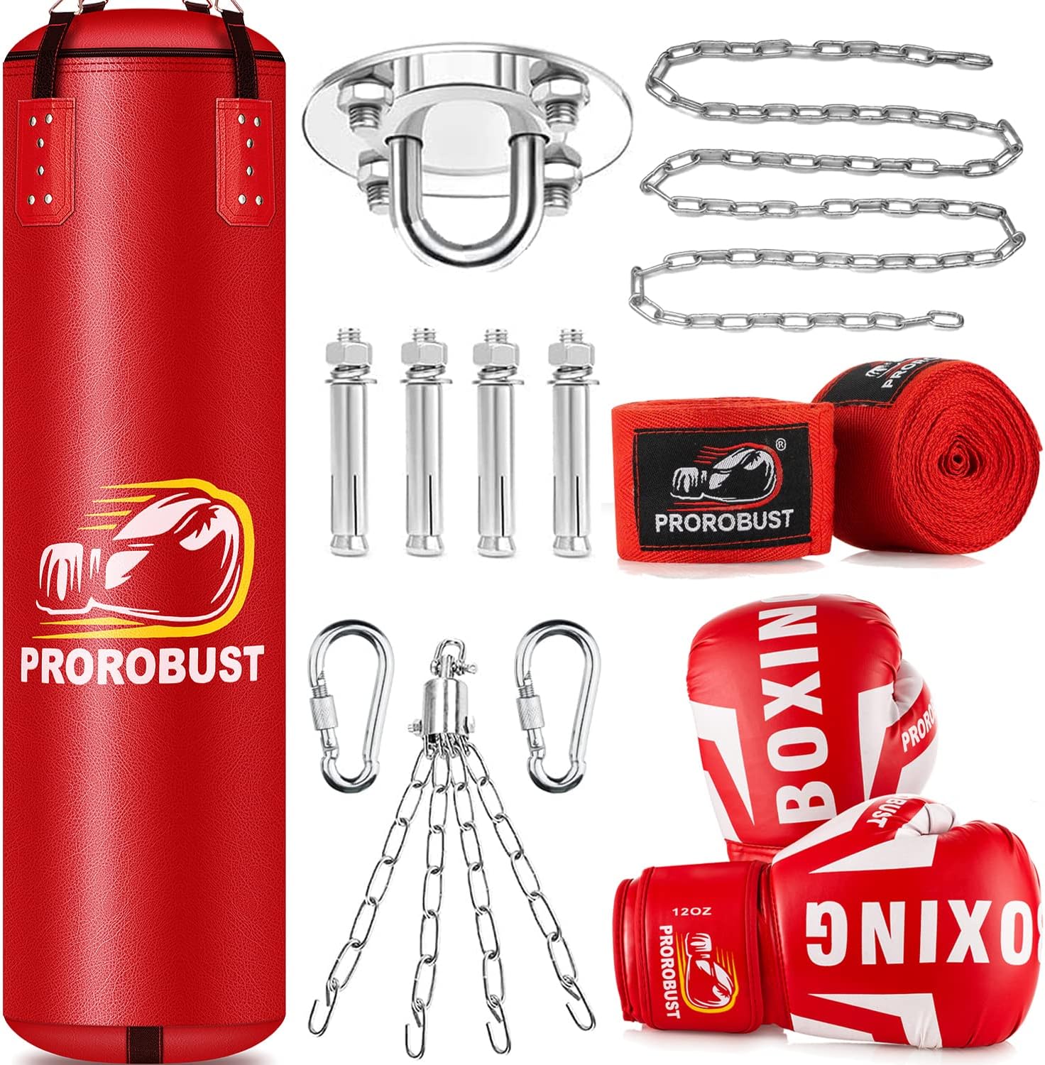 Prorobust Punching Bag, 4ft PU Heavy Boxing Bag Set with 12oz Gloves
