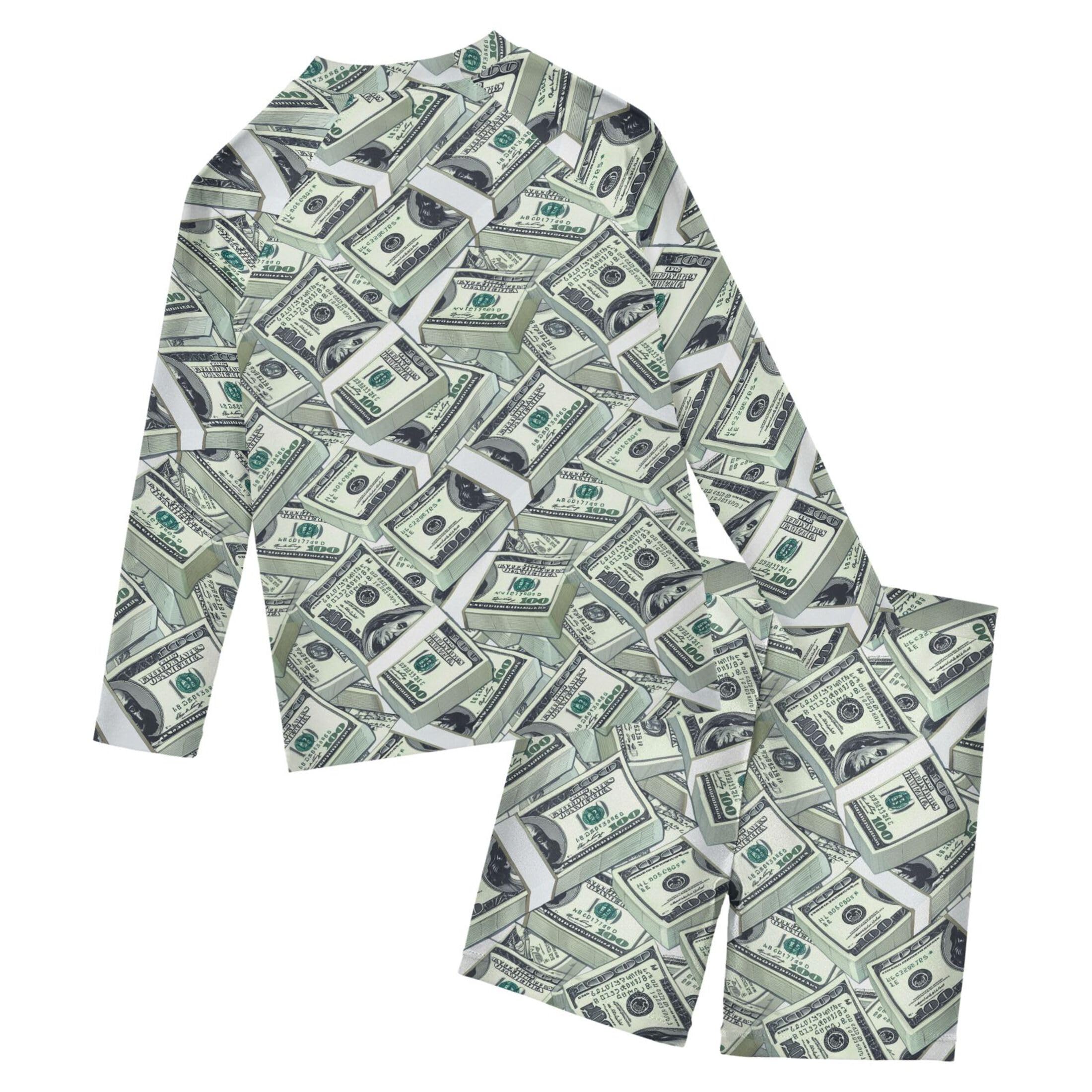 Paper Money Hundred Dollar Bills Baby Boys' Toddler Long Sleeved Rashguard Swim Bathing Suit Set B0405089