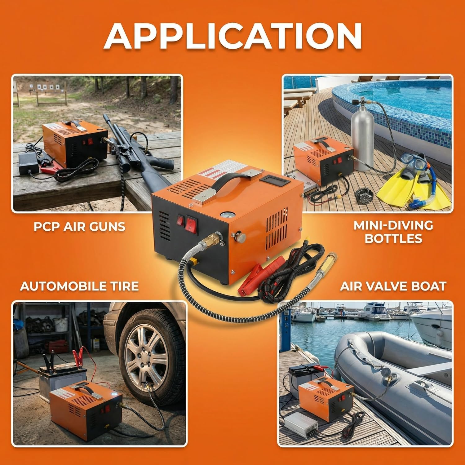 110V PCP Air Compressor, Portable 4500Psi/30Mpa, with Built-in Fan& Water/Oil-Free& One Button Start, with Adapter HPA Compressor for Paintball/PCP Rifle/Mini Scuba Tank
