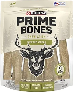 Purina Prime Bones Made in USA Facilities Limited Ingredient Medium Dog Treats, Chew Stick With Wild Venison - 9 ct. Pouch