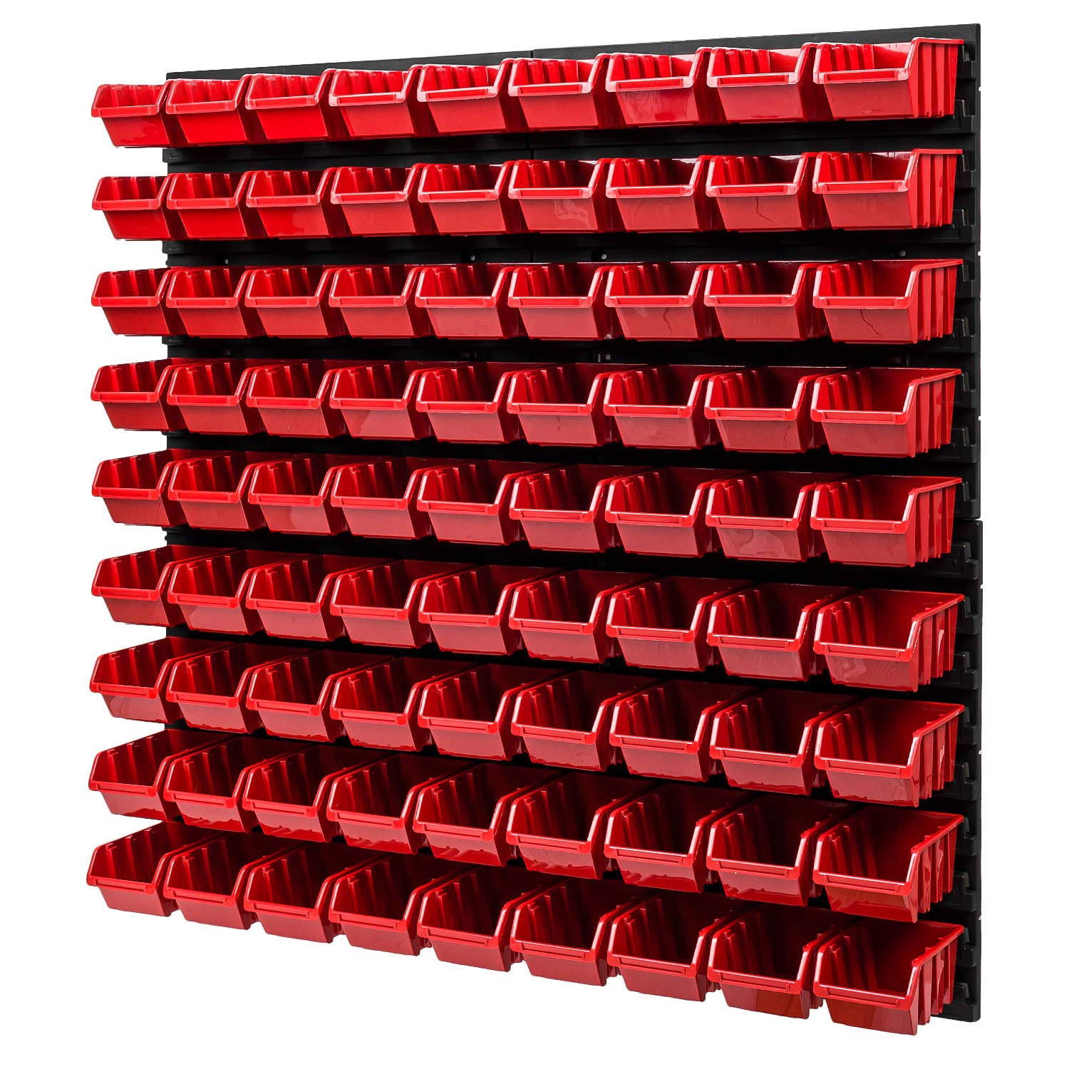 PAFEN Wandregal Stapelboxen - 772 x 780 mm – 81 Stück Boxen Werkstatt Lagersystem Schüttenregal (Rot)