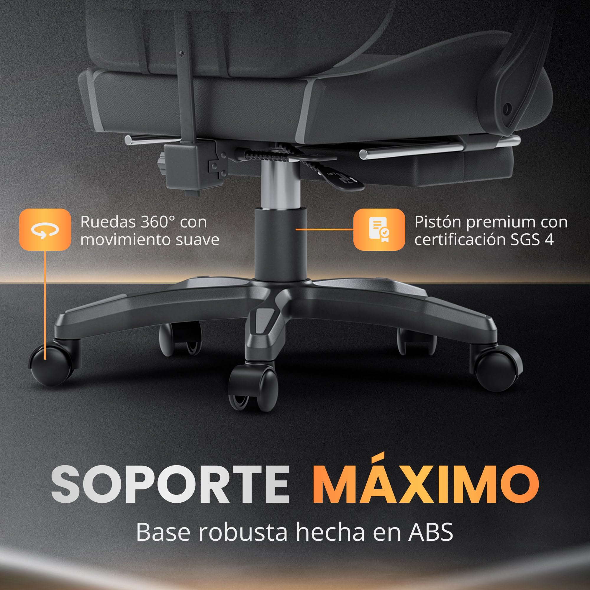 JUPPLIES Silla Gaming Profesional con Masajeador - Silla de Oficina Ergonómica, Altura Regulable y Respaldo Abatible - Silla Gamer (Gris, Acolchado Arriba, con Reposapiés)