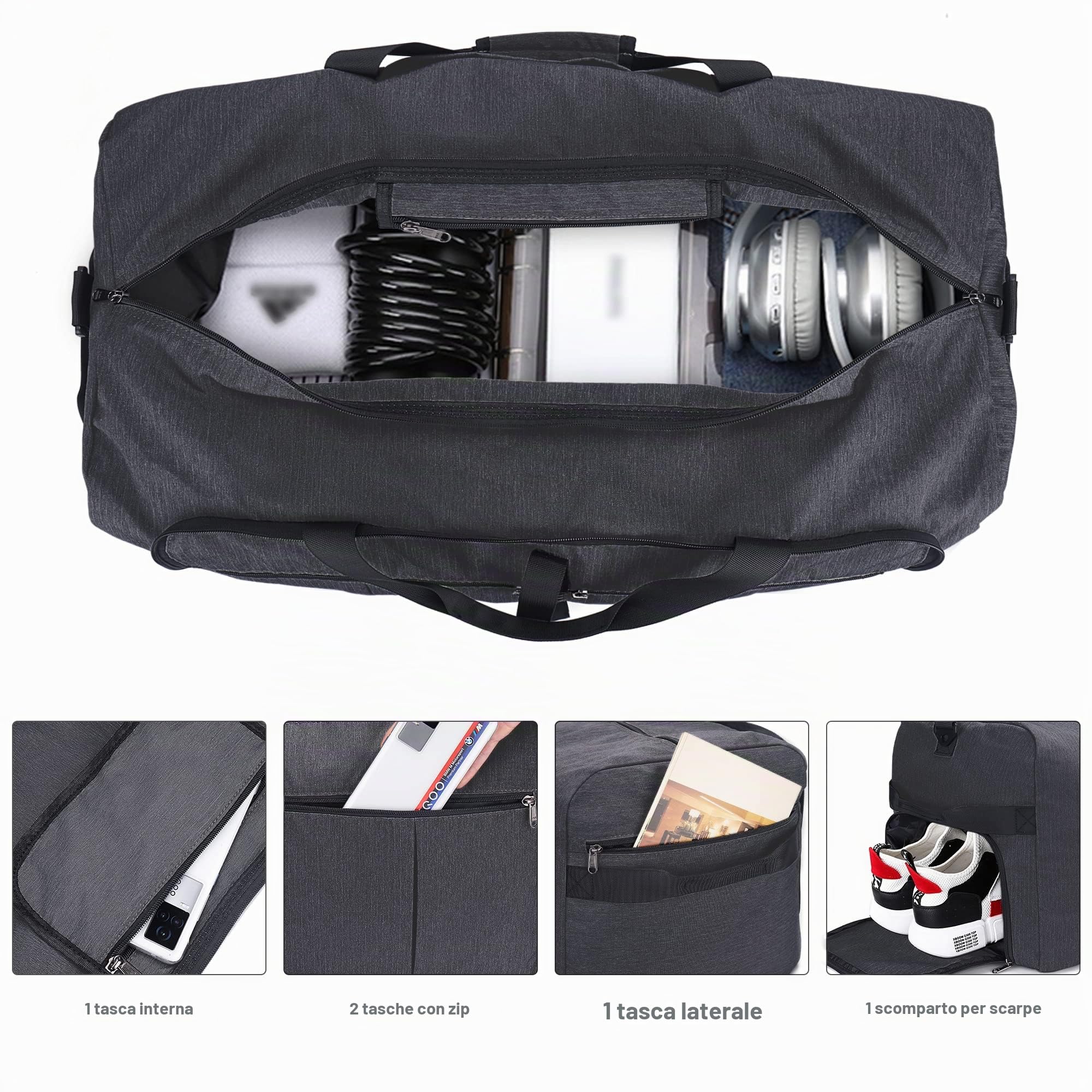 Urtala 120L Borsone da Viaggio Borsone Palestra Uomo Donna, Borsa Sportiva con Scomparto per Scarpe e Tracolla, Leggero e Impermeabile