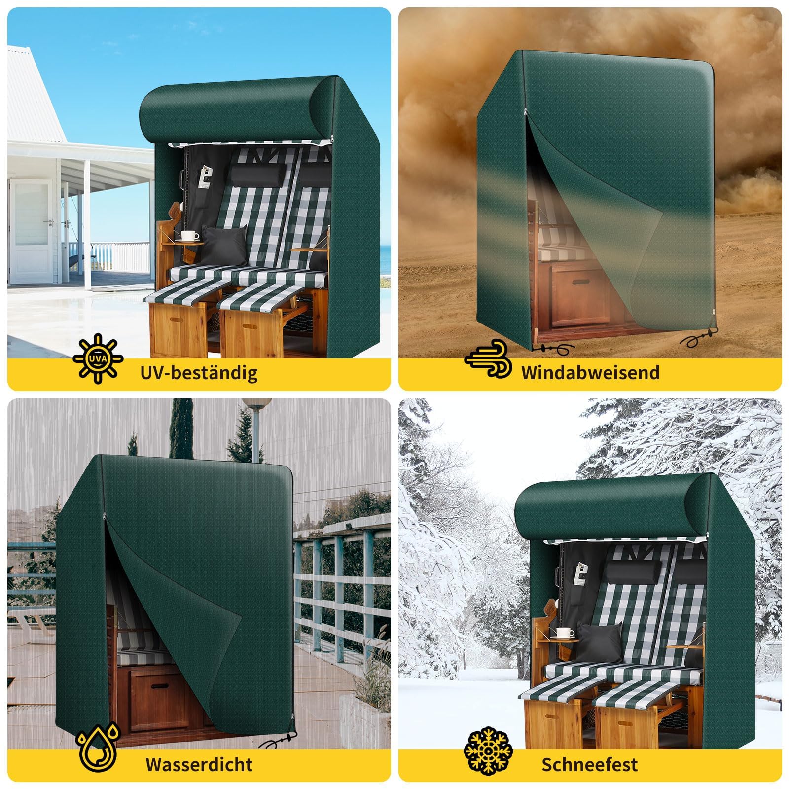 Funda protectora para sillón de playa, resistente a la intemperie, resistente al agua, resistente a los rayos UV, 125 x 90 x 165/130 cm (verde)