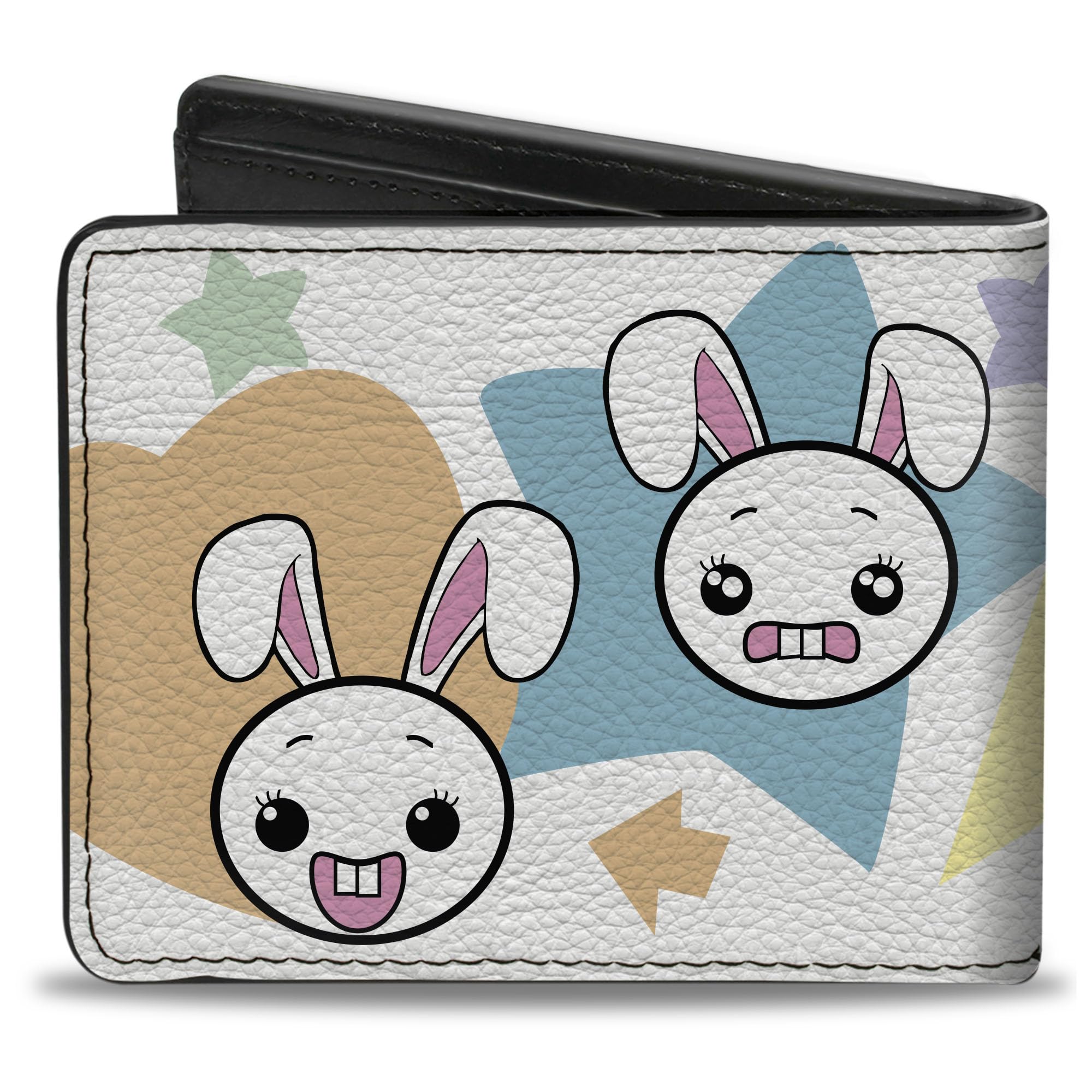 Buckle-Down Men's Standard Wallet, Bifold, Happy Sad Bunnies Stars White Pastel, Vegan Leather, 4.0
